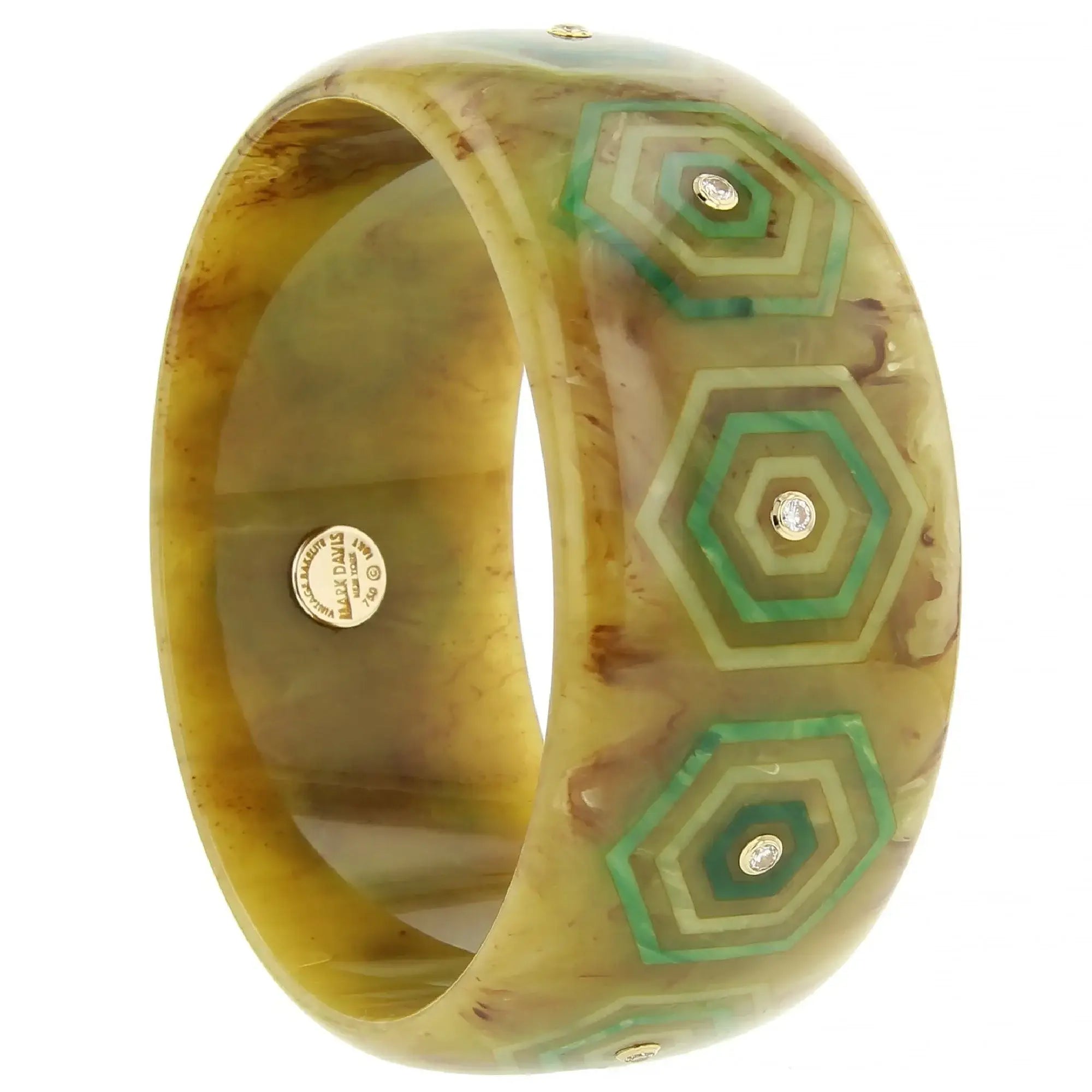 Emmeline Bangle | Bakelite bangle with an inlaid hexagonal motif design and stones.