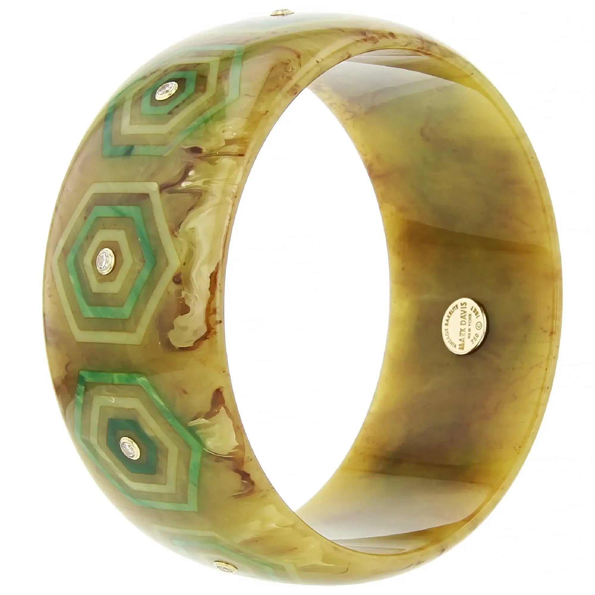 Emmeline Bangle | Bakelite bangle with an inlaid hexagonal motif design and stones.
