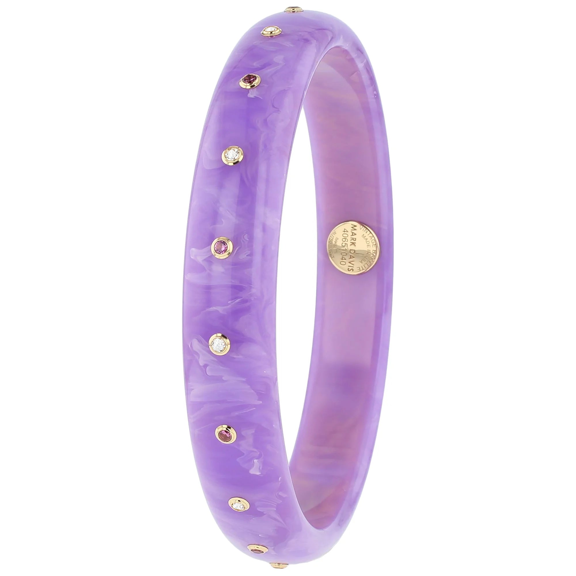 Evelyn Bangle | Light purple bakelite with stones. 