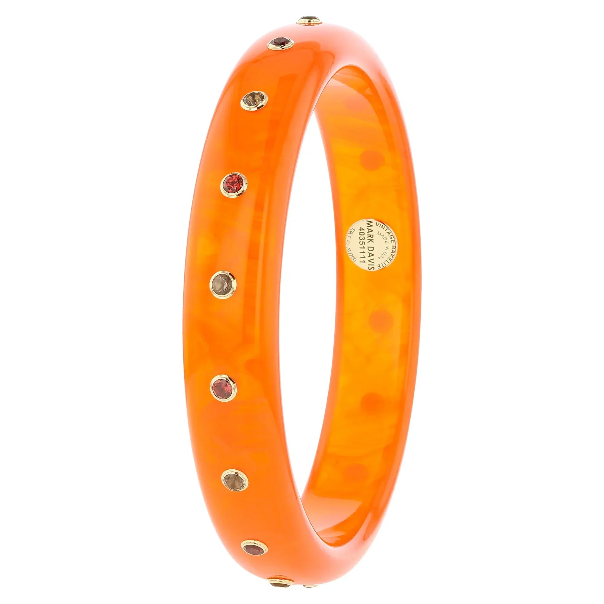 Evelyn Bangle | Cheerful orange bakelite bangle with stones.