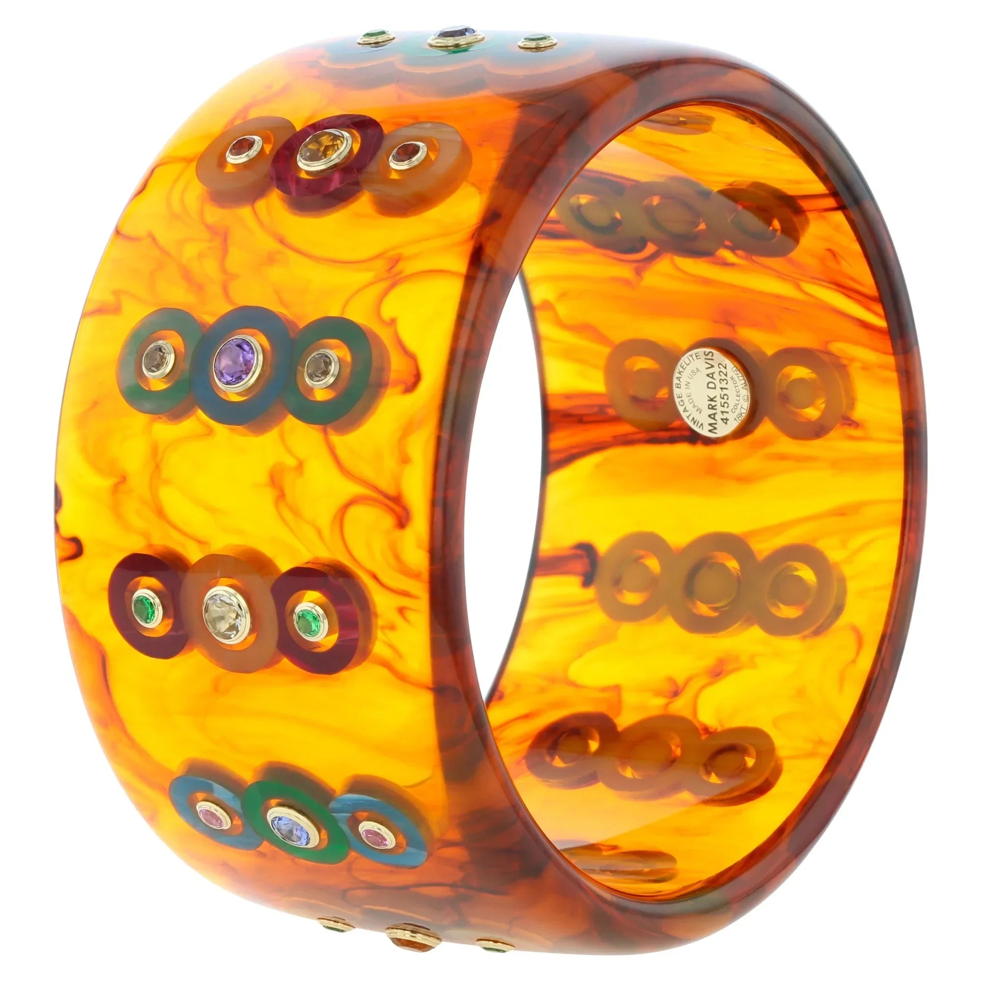 Freja Bangle | Tortoise shell bakelite with inlay and stones.