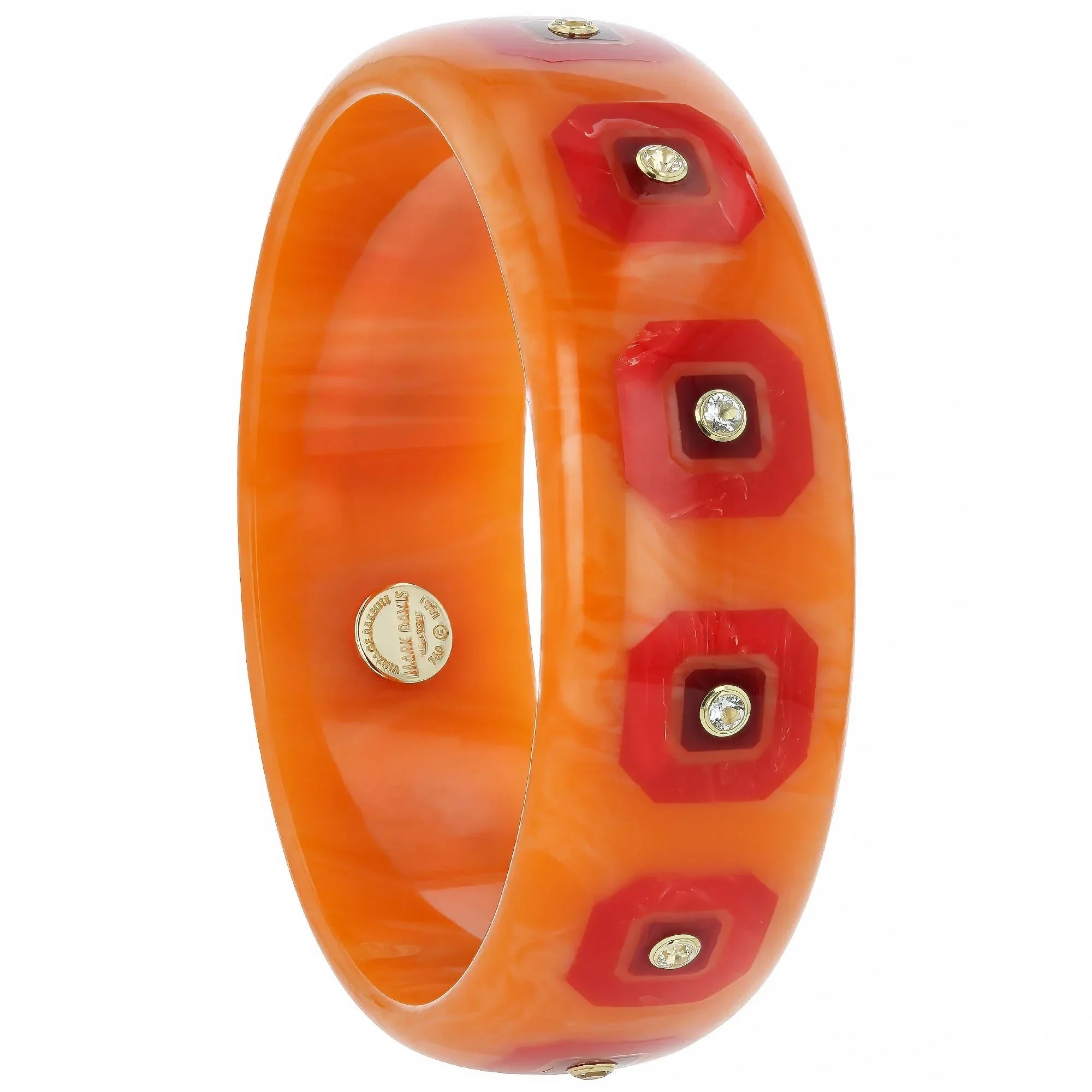 Hailey Bangle | Warm orange bakelite with inlay and stones.