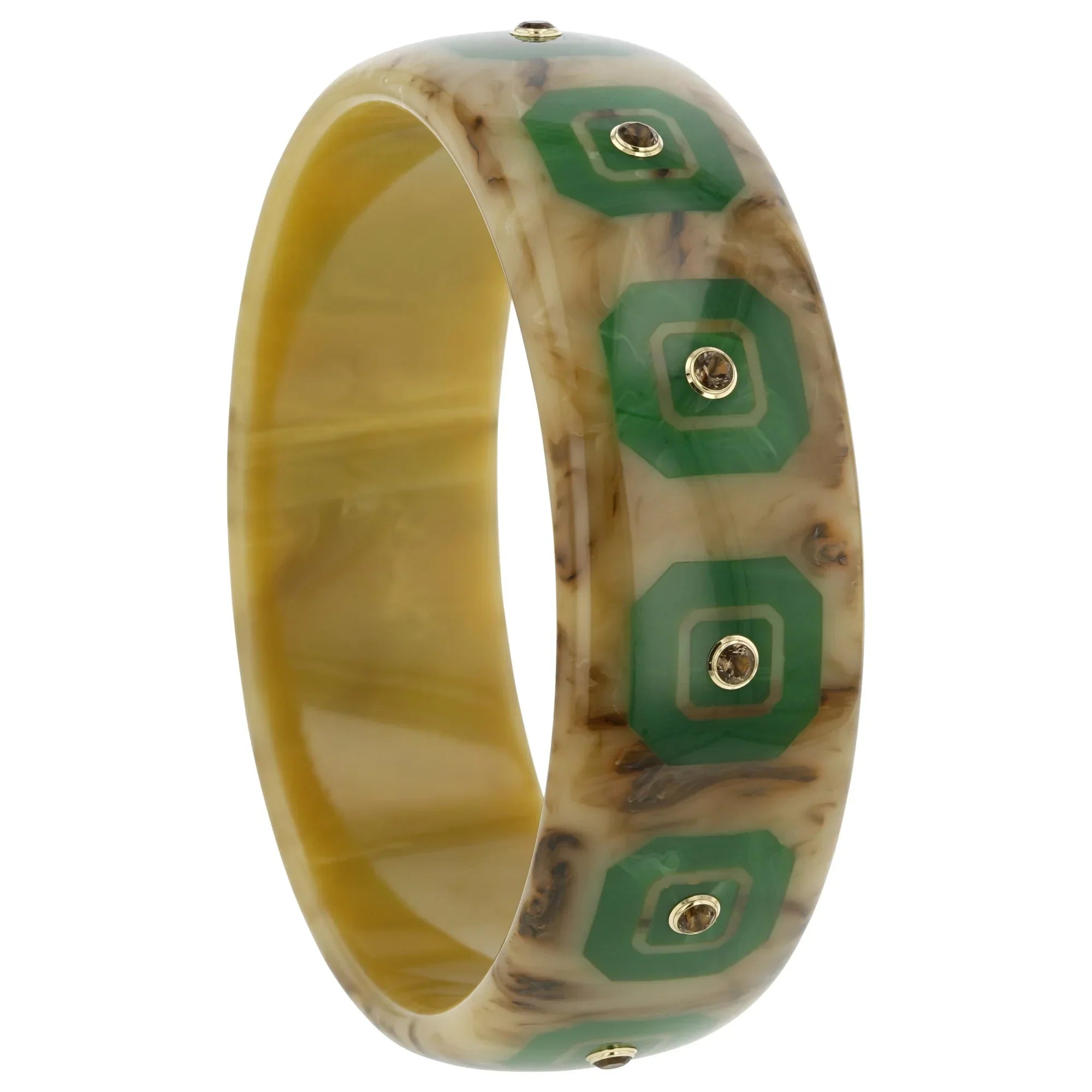 Hailey Bangle | Bakelite bangle with inlay and smoky quartz stones.