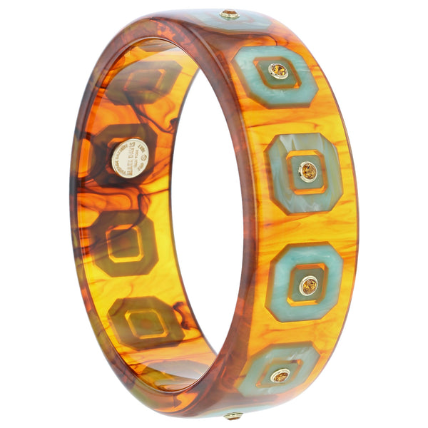 Hailey Bangle | Bakelite bangle inlaid with a nested square pattern with stones.