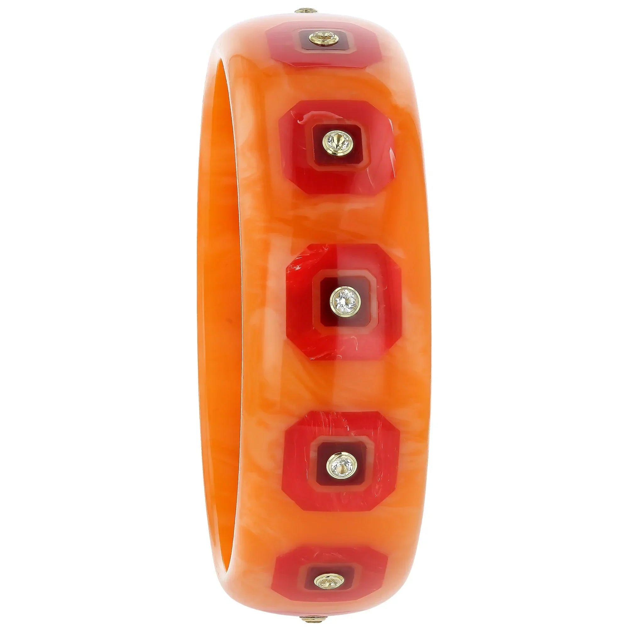 Hailey Bangle | Warm orange bakelite with inlay and stones.