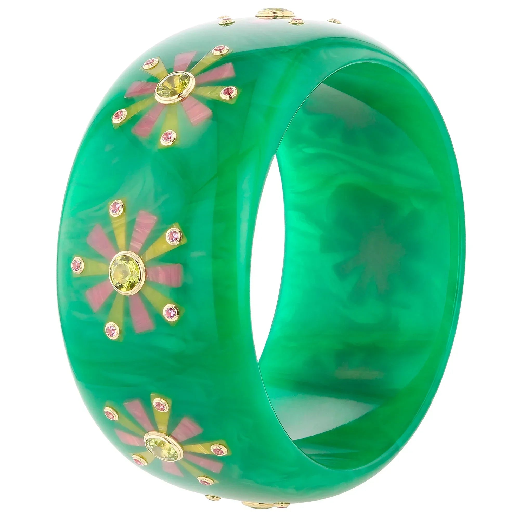 Harlyn Bangle | Bakelite bangle with fun floral pattern inlay and stones.