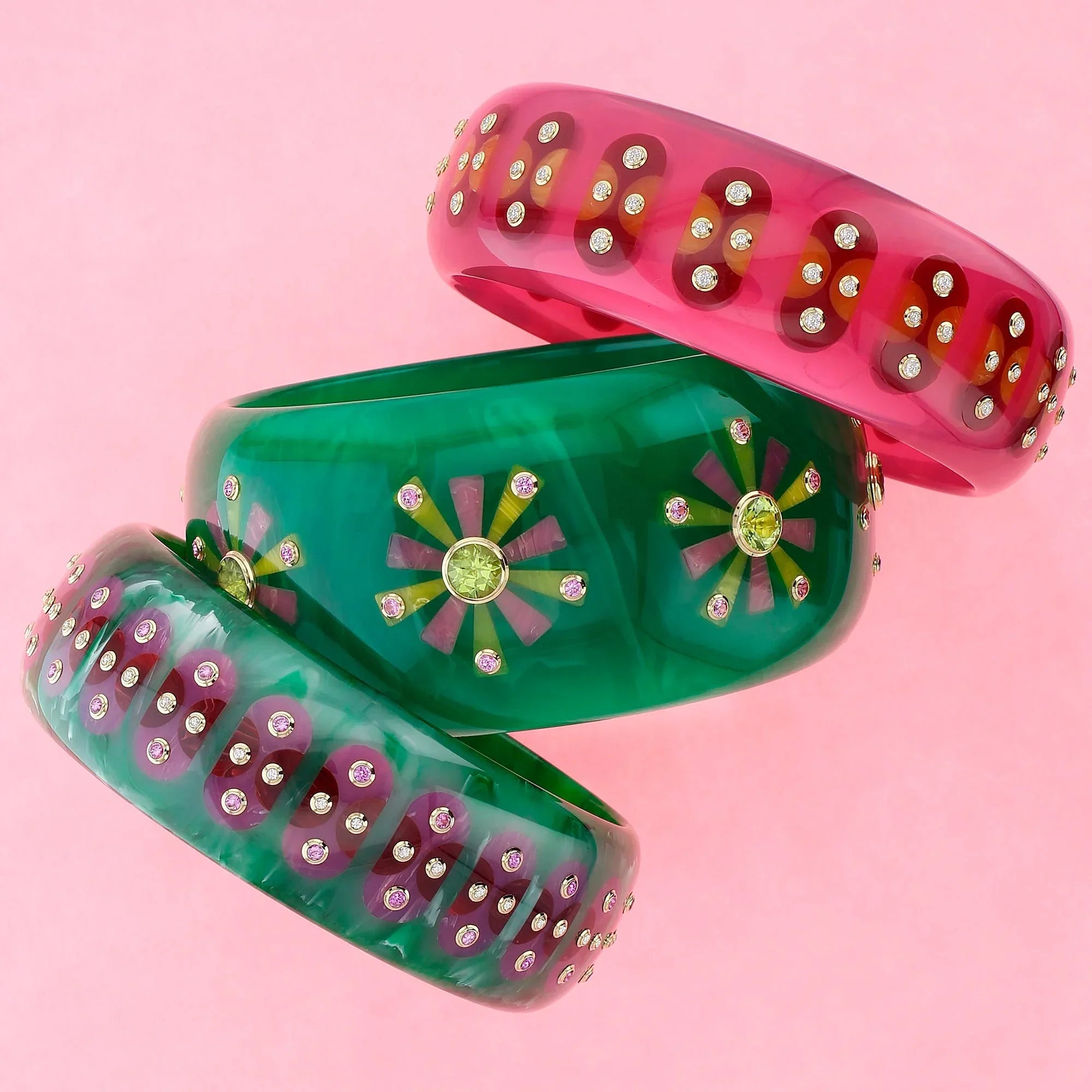 Harlyn Bangle | Bakelite bangle with fun floral pattern inlay and stones.