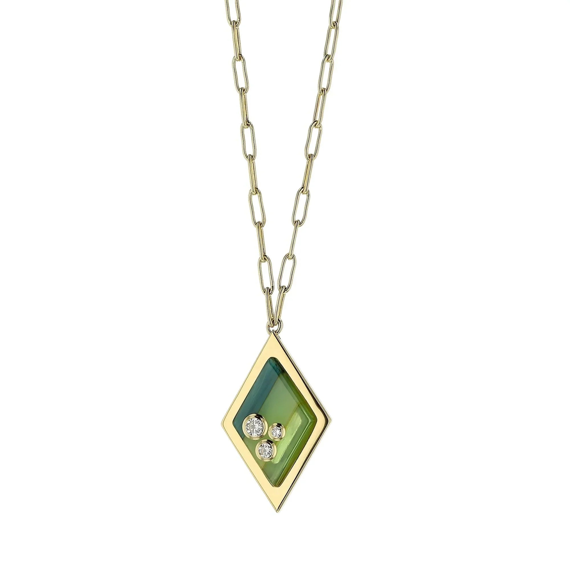 Harper Necklace | Striped bakelite pendant with stones and chain.