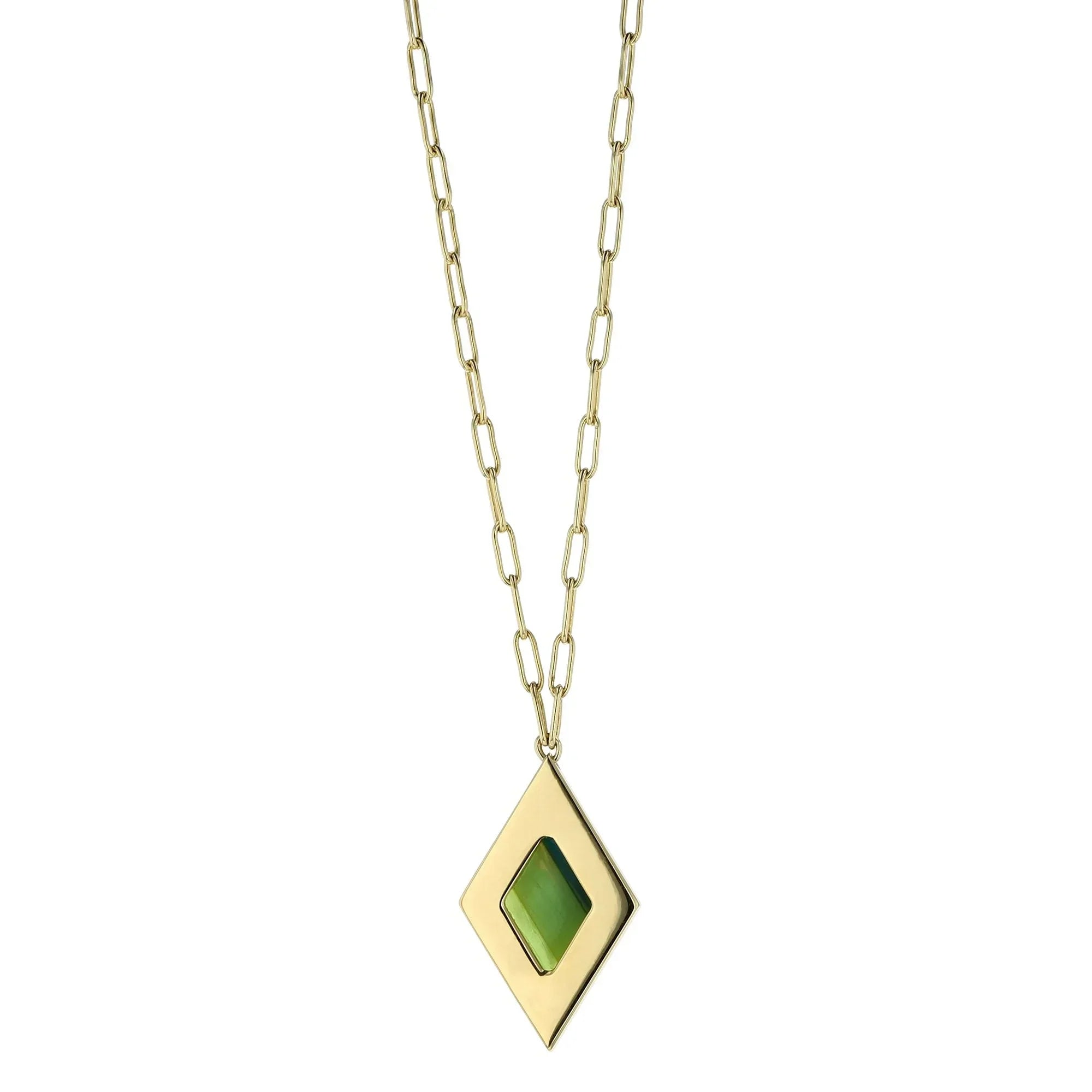 Harper Necklace | Striped bakelite pendant with stones and chain.