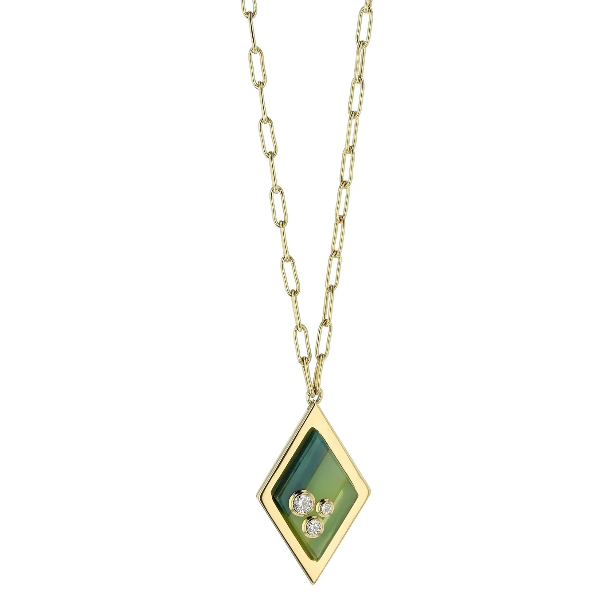 Harper Necklace | Striped bakelite pendant with stones and chain.