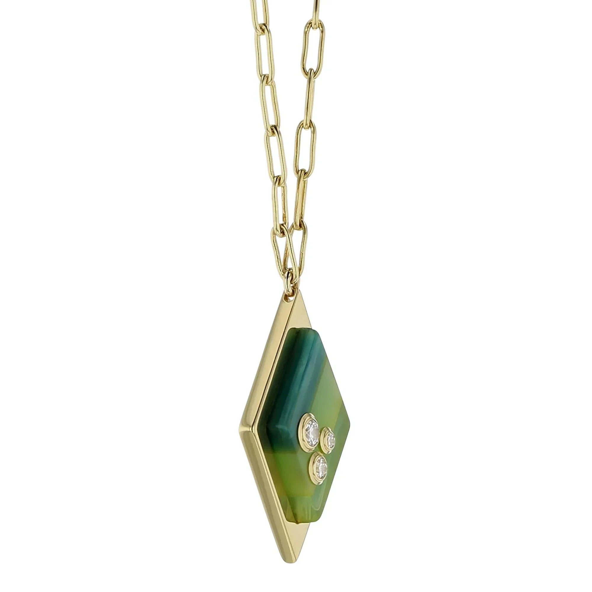 Harper Necklace | Striped bakelite pendant with stones and chain.