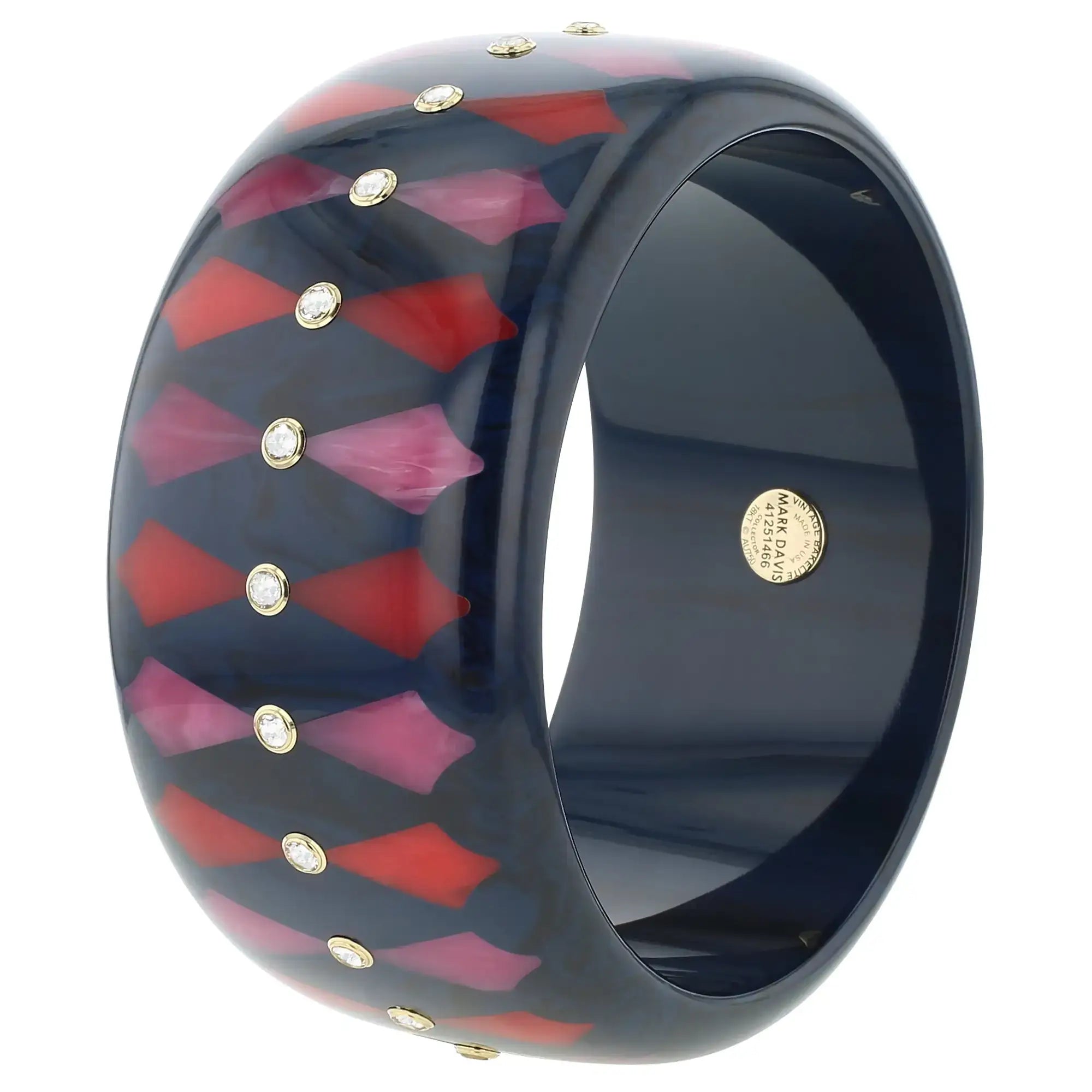 Harriet Bangle | Navy blue bakelite with inlay and stones.
