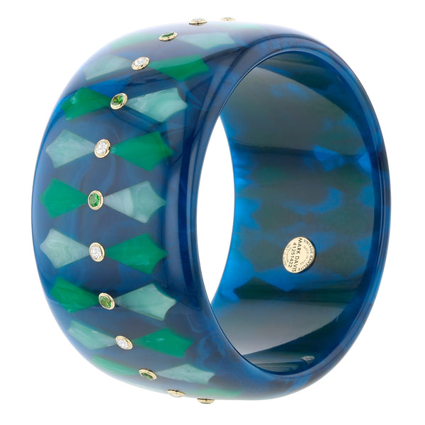 Harriet Bangle | Bakelite bangle with a diamond pattern inlay and stones.