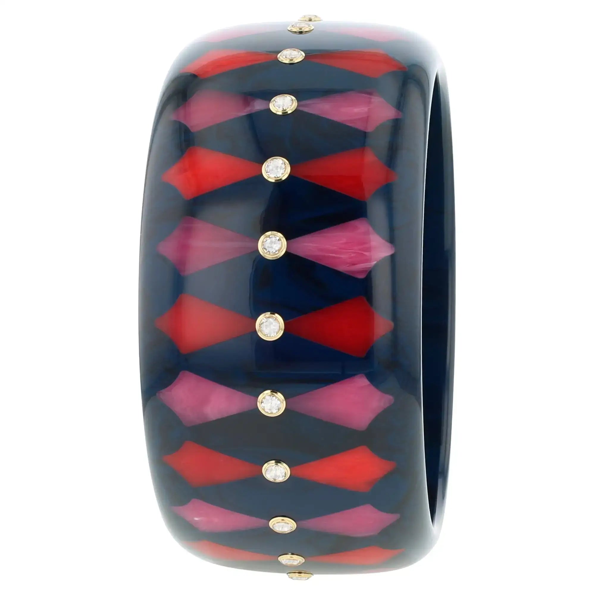 Harriet Bangle | Navy blue bakelite with inlay and stones.