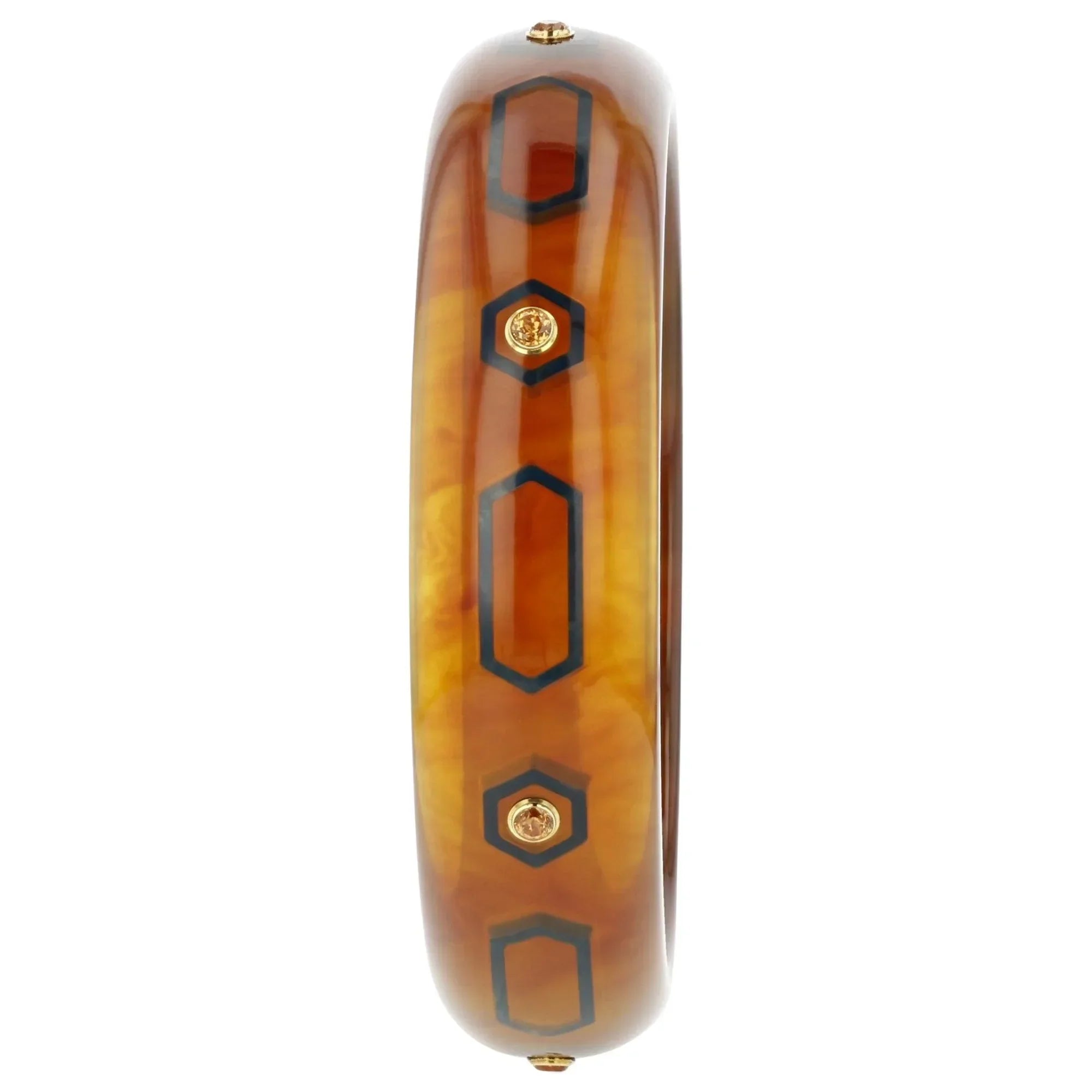 Helena Bangle | Bakelite bangle with inlay and spessartite garnet stones.