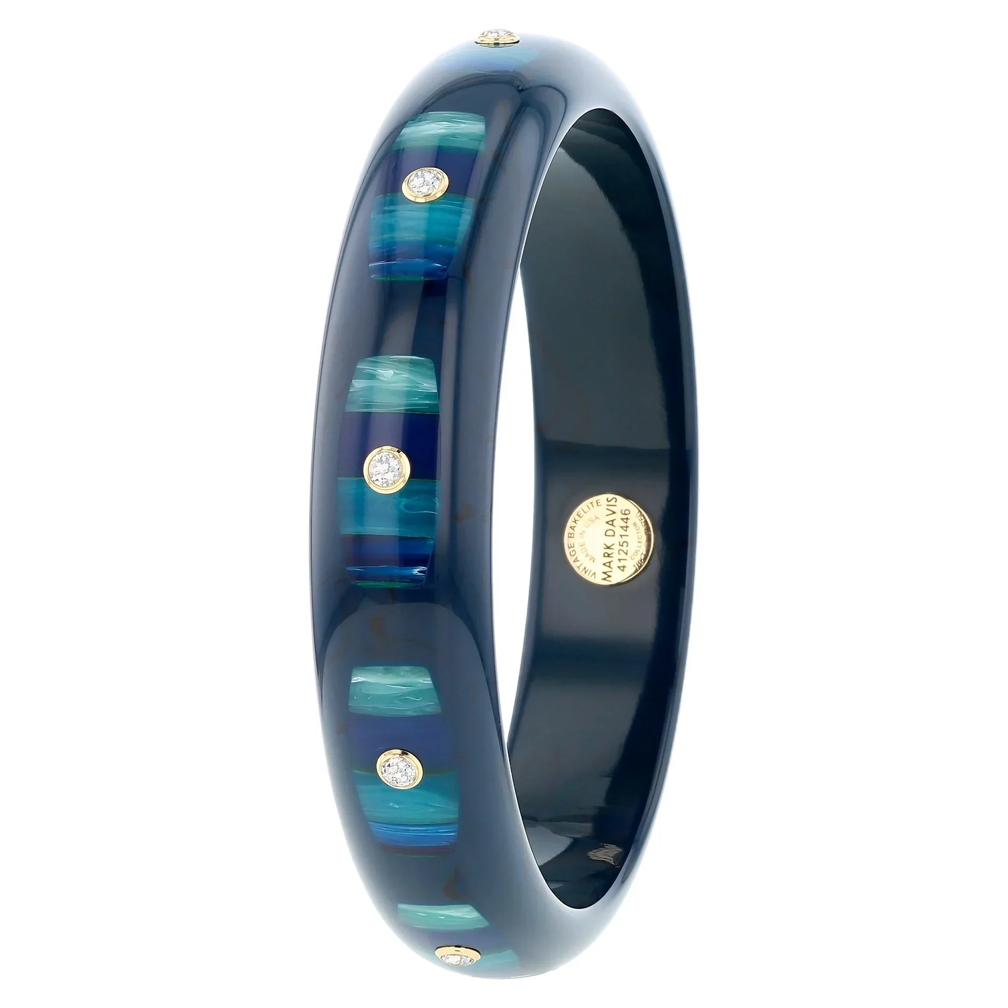 Hera Bangle | Ocean blue bakelite with inlay and stones. 