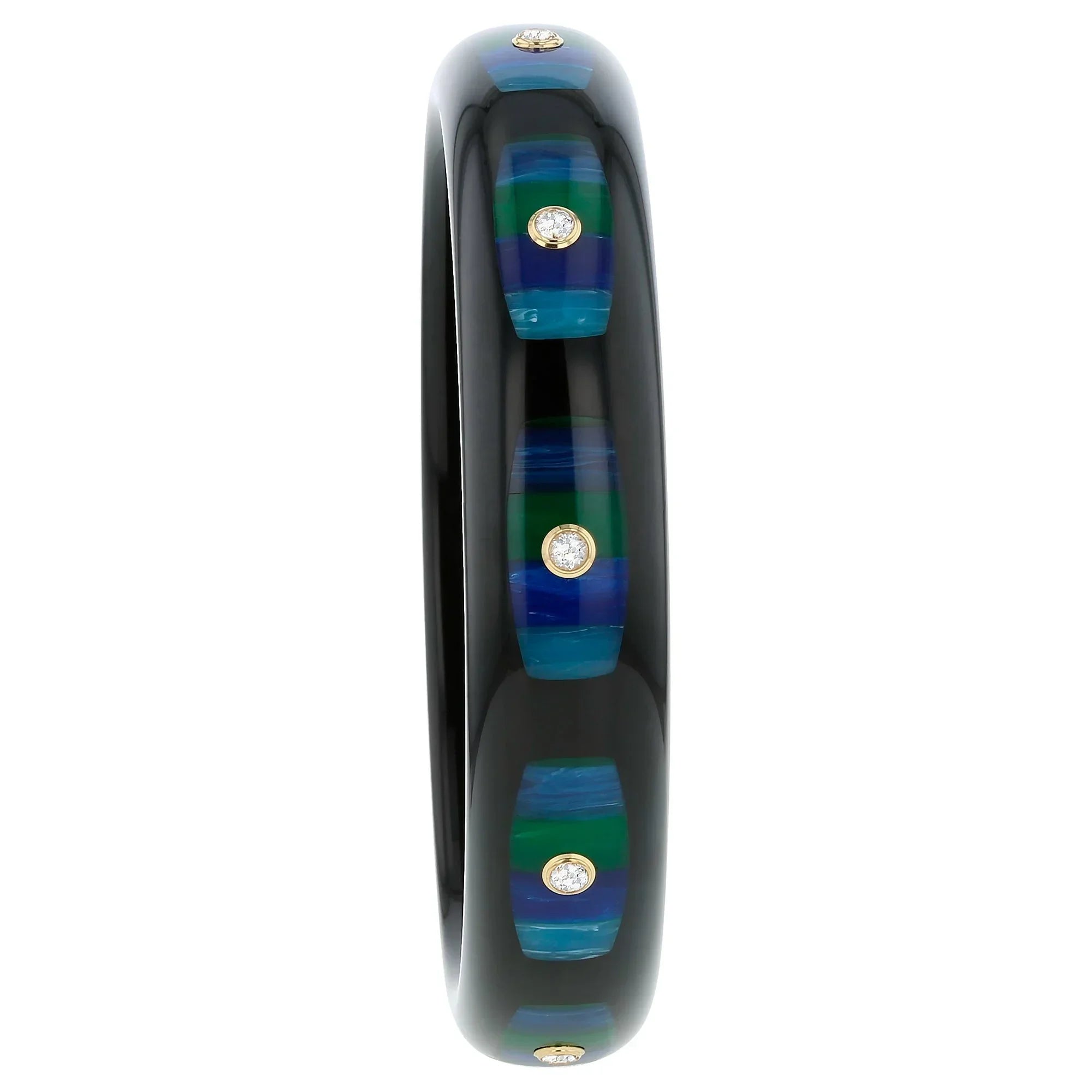 Hera Bangle | Ink black bakelite with inlay and stones. 