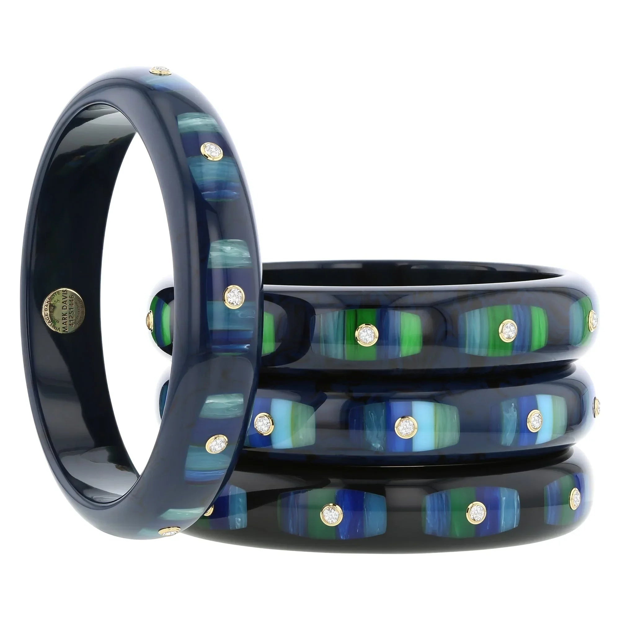 Hera Bangle | Ocean blue bakelite with inlay and stones. 