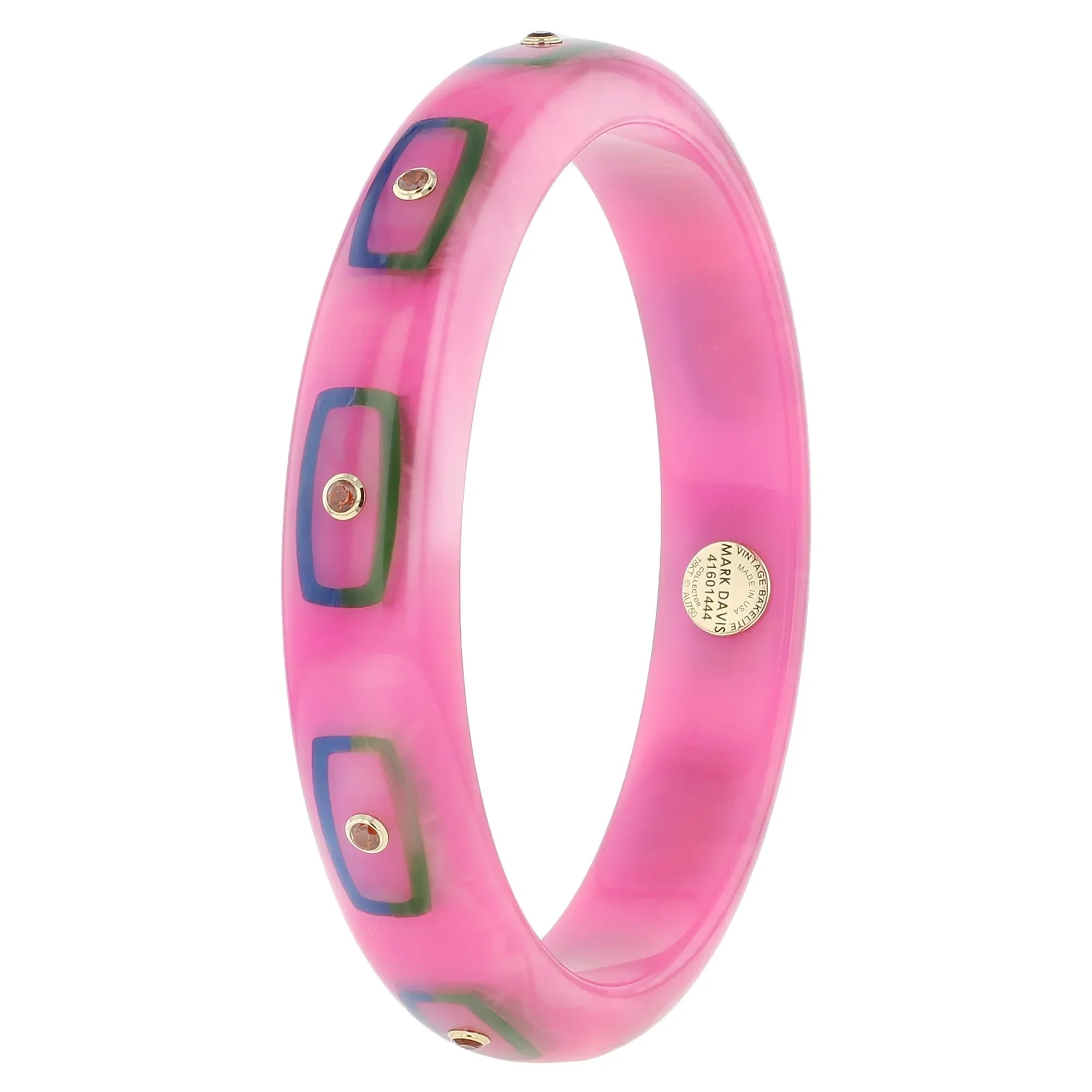 Hypatia Bangle | Bold pink bakelite with inlay and stones.