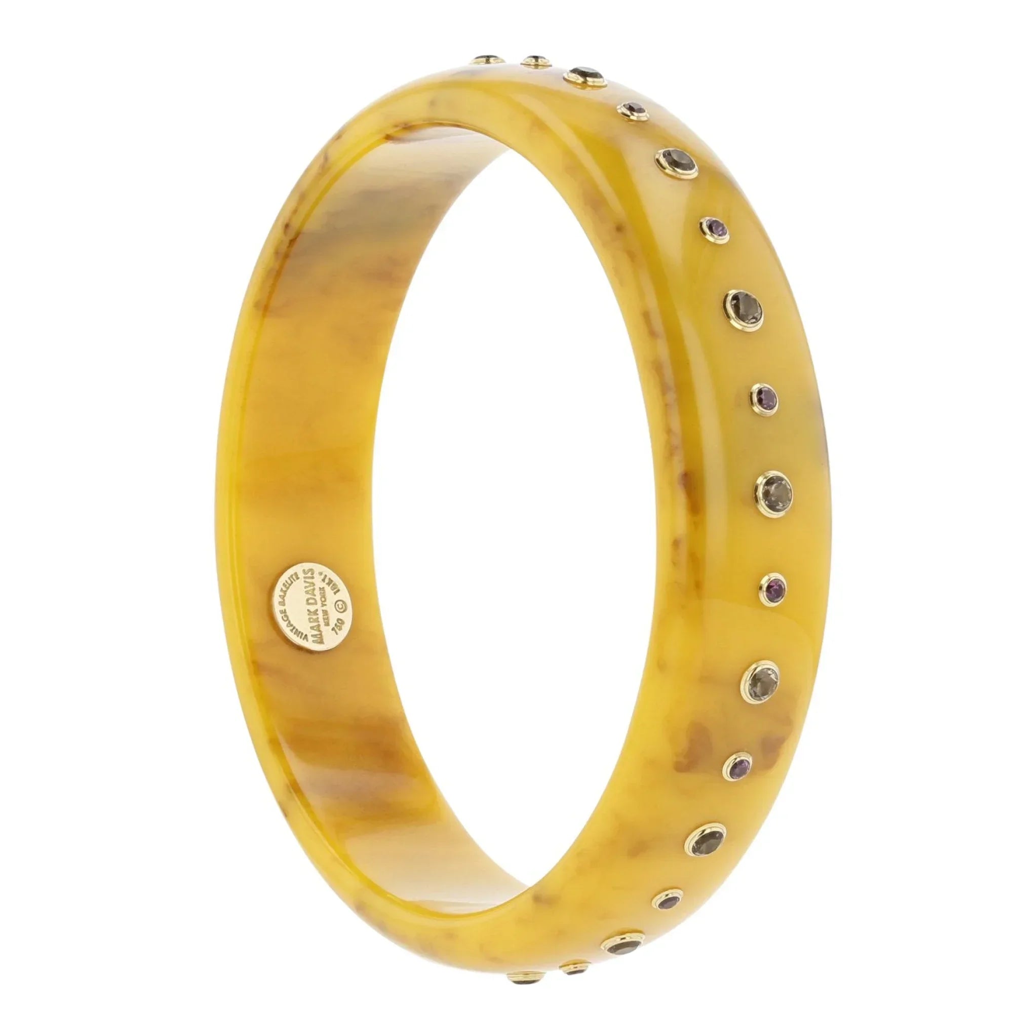 Iris Bangle | Classic yellow bakelite bangle with inlay and stones.