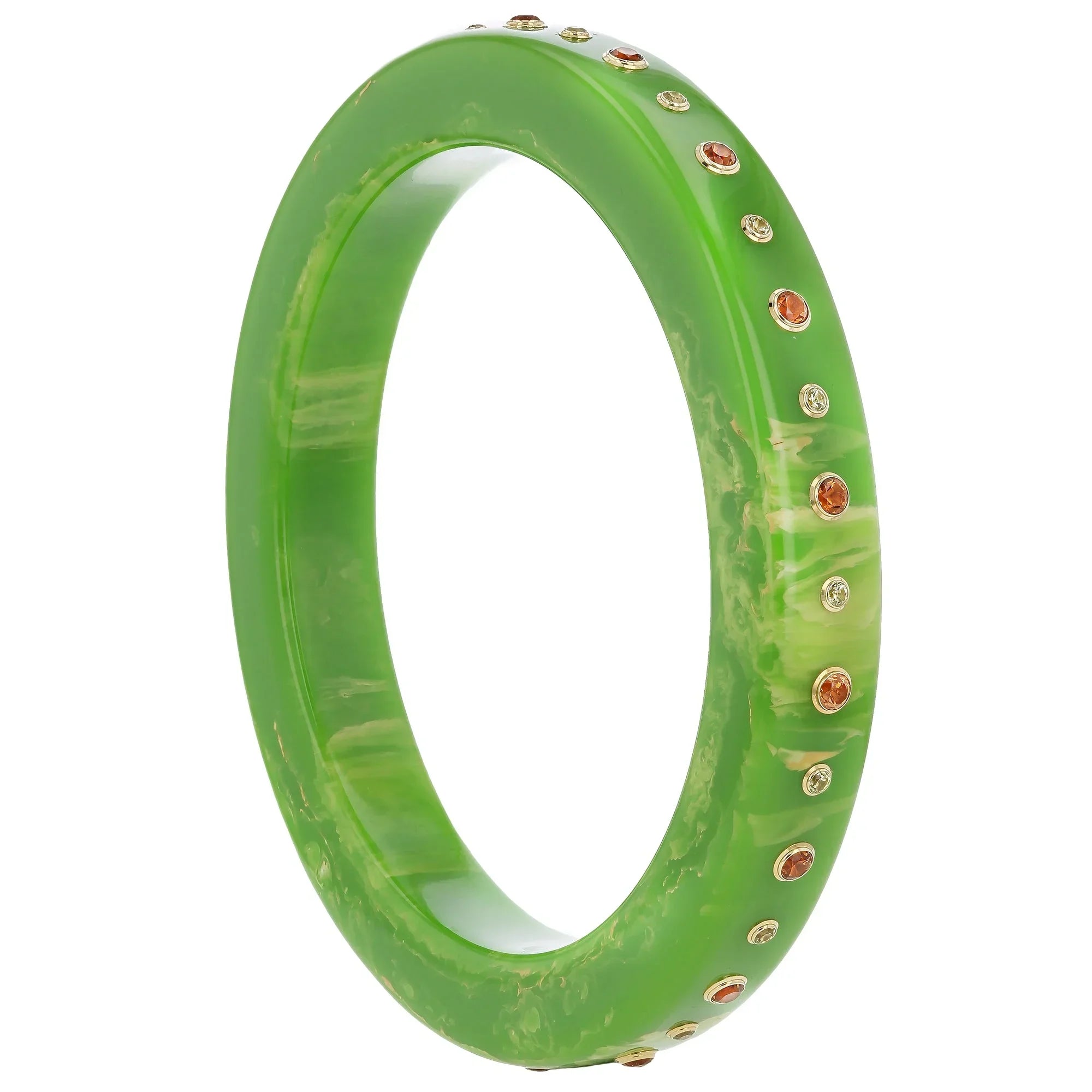Iris Bangle | Bakelite with a simple straight line pattern of stones.