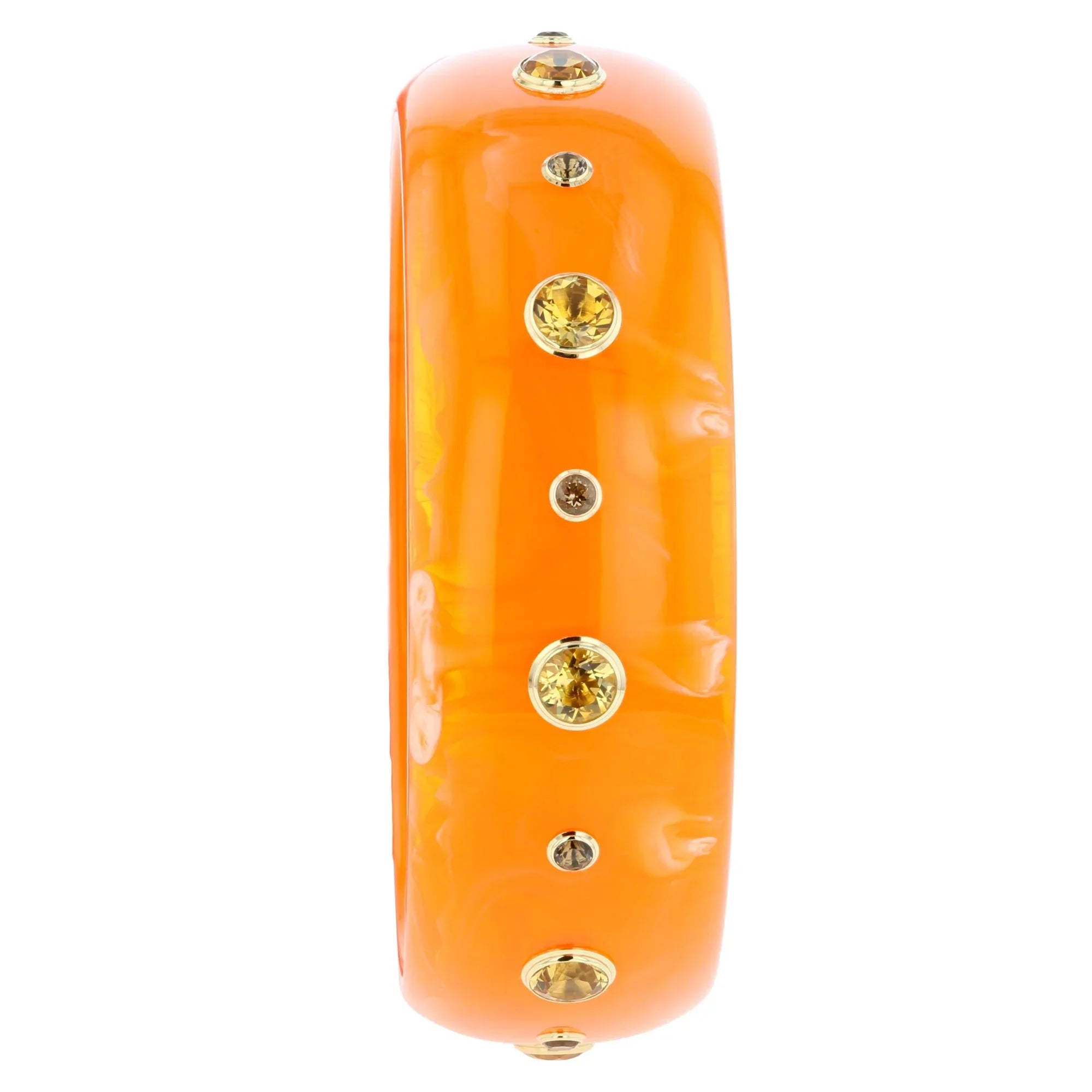 Iris Bangle | Marbled orange bakelite with stones.