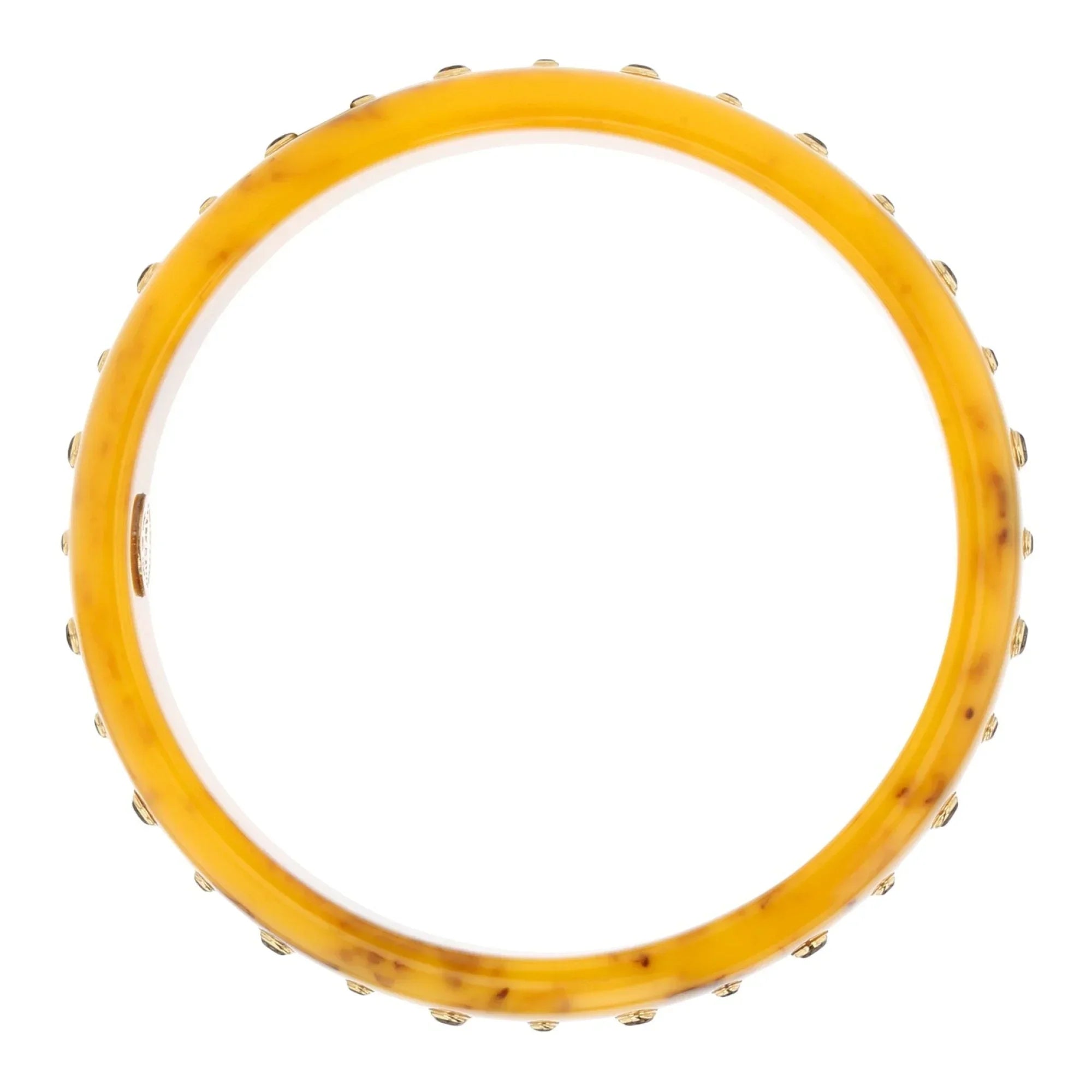 Iris Bangle | Classic yellow bakelite bangle with inlay and stones.