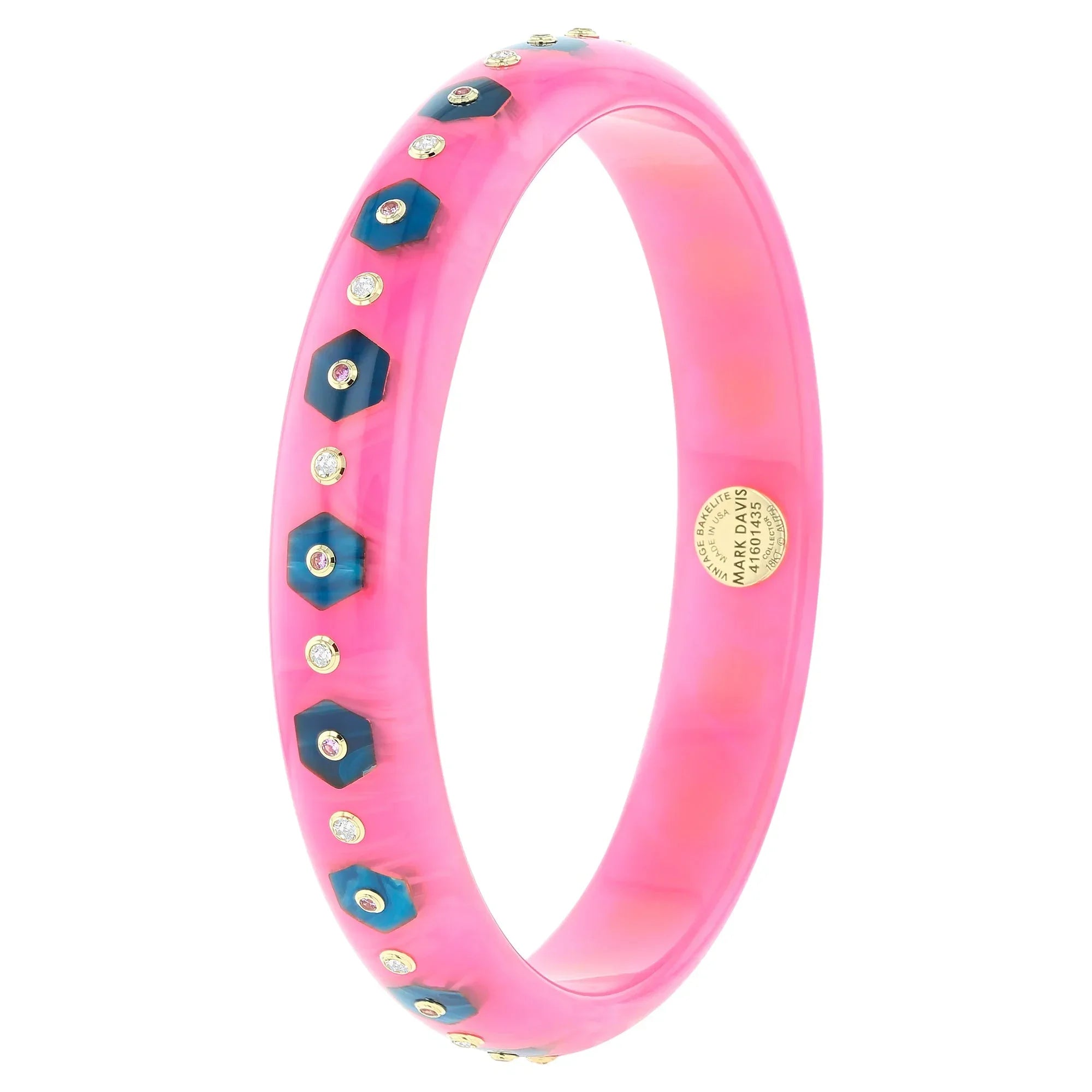 Isabella Bangle | Amaranth pink bakelite with inlay and stones.