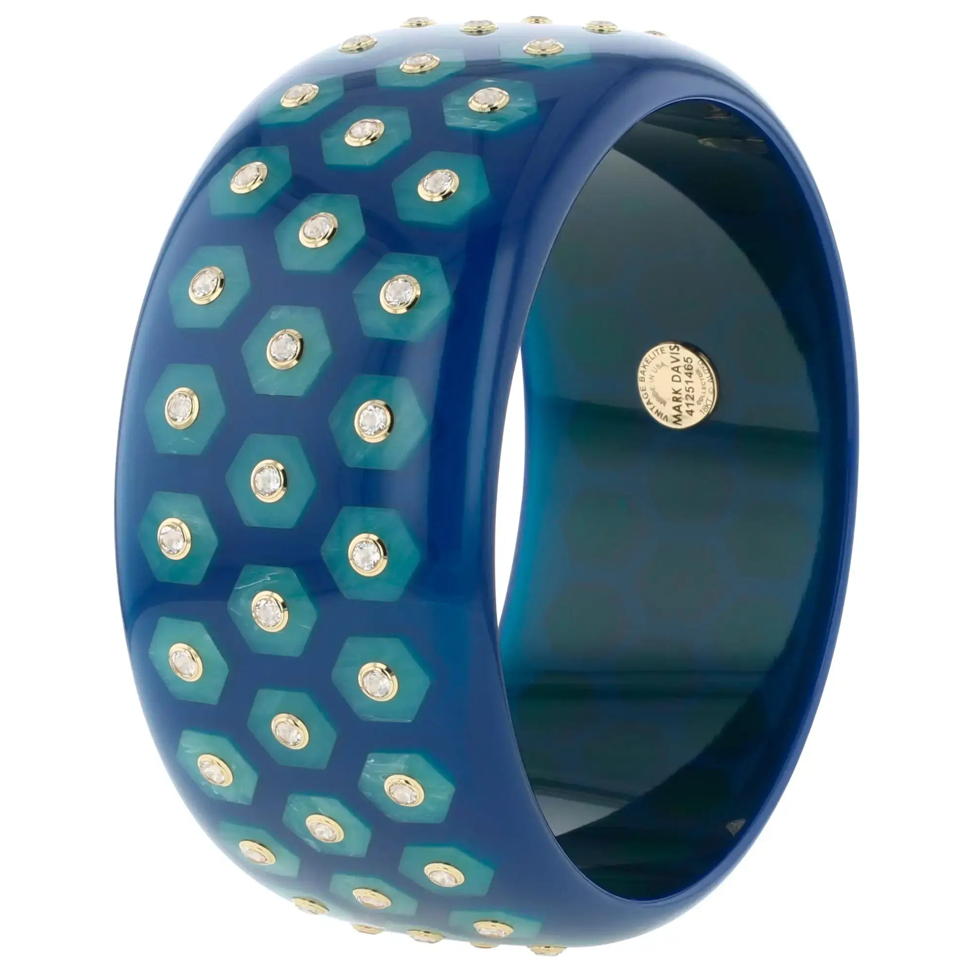 Isabella Bangle | Cobalt blue bakelite with inlay and stones.