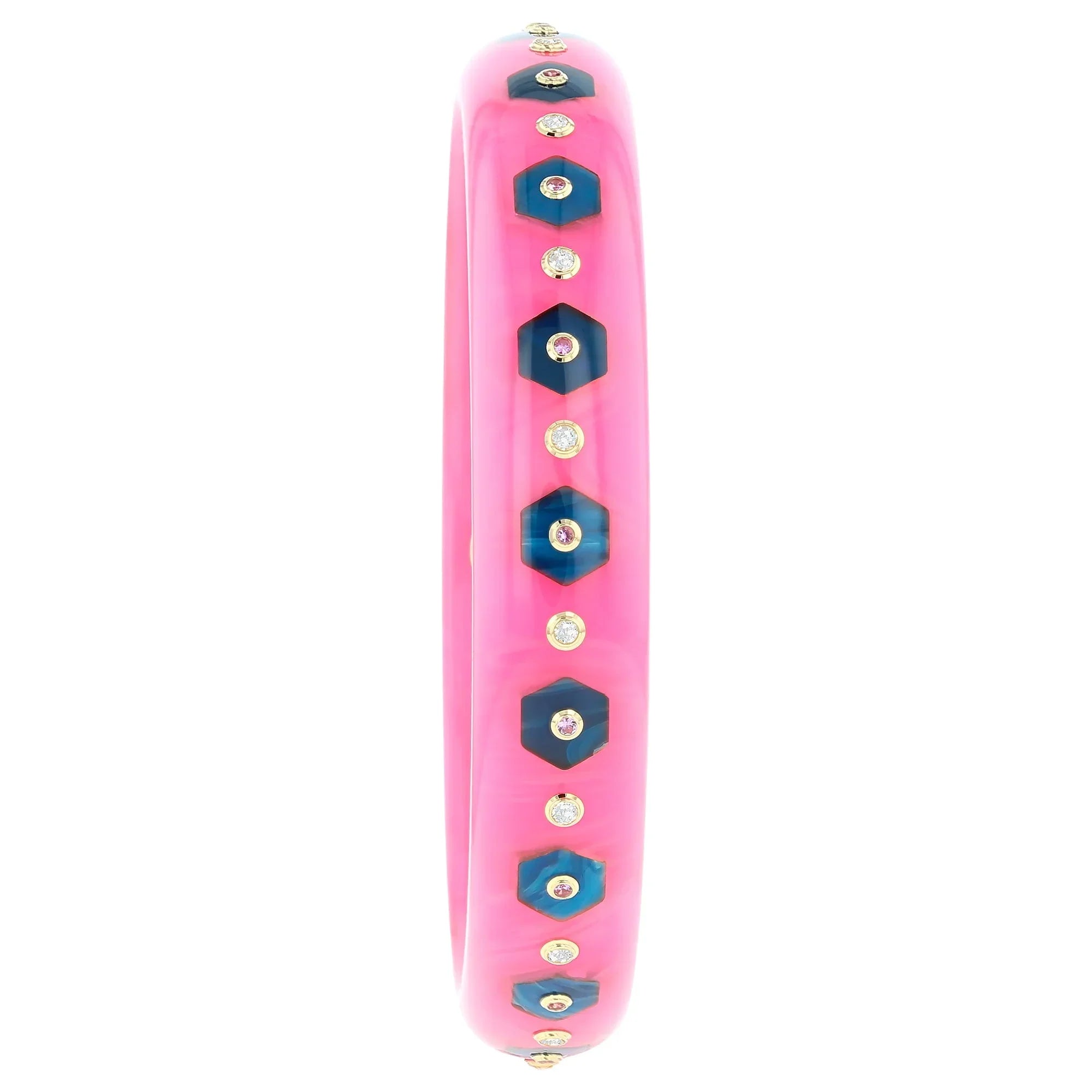 Isabella Bangle | Amaranth pink bakelite with inlay and stones.