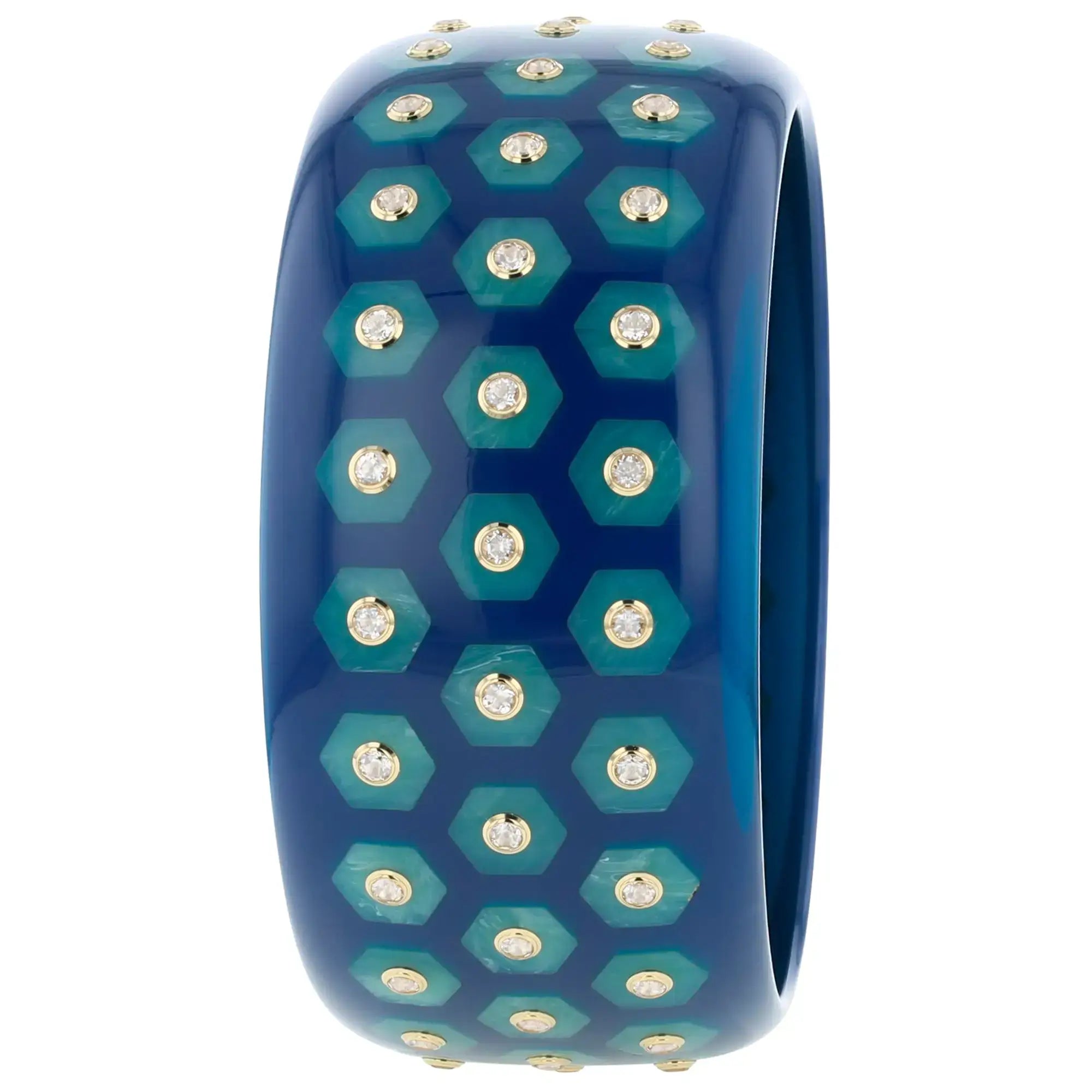 Isabella Bangle | Cobalt blue bakelite with inlay and stones.