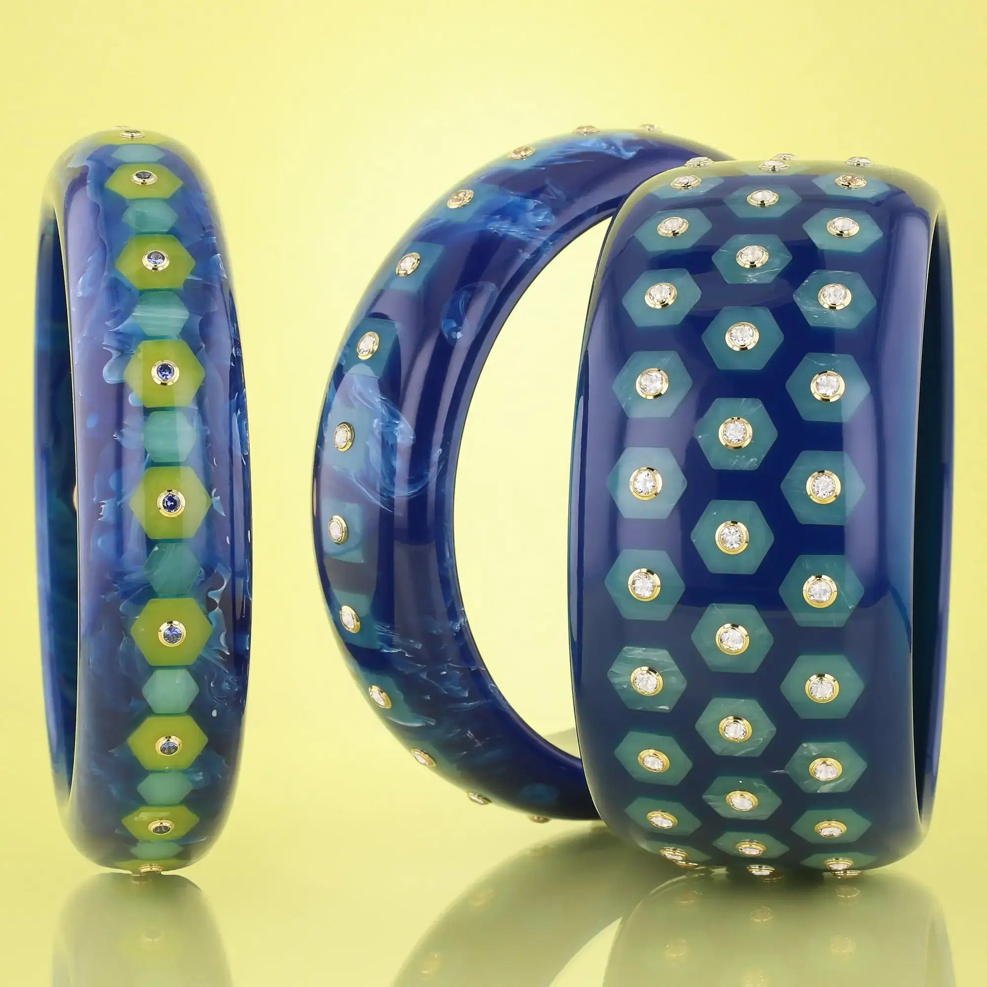 Isabella Bangle | Cobalt blue bakelite with inlay and stones.