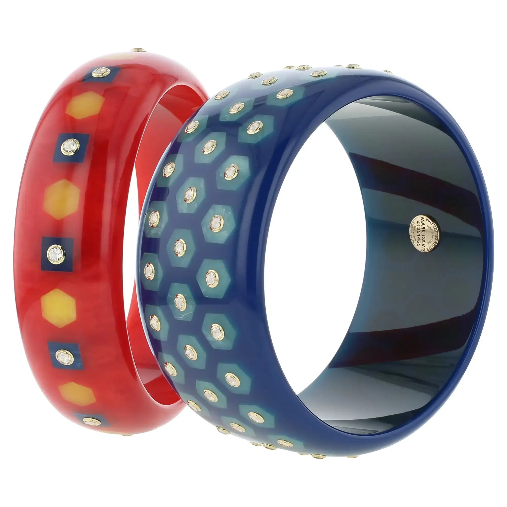 Isabella Bangle | Cobalt blue bakelite with inlay and stones.