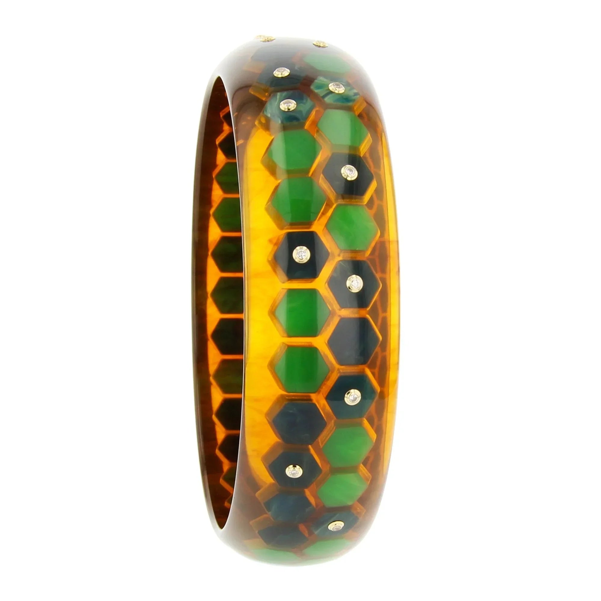 Isabella II Bangle | Honeycomb design bangle with inlay and stones.