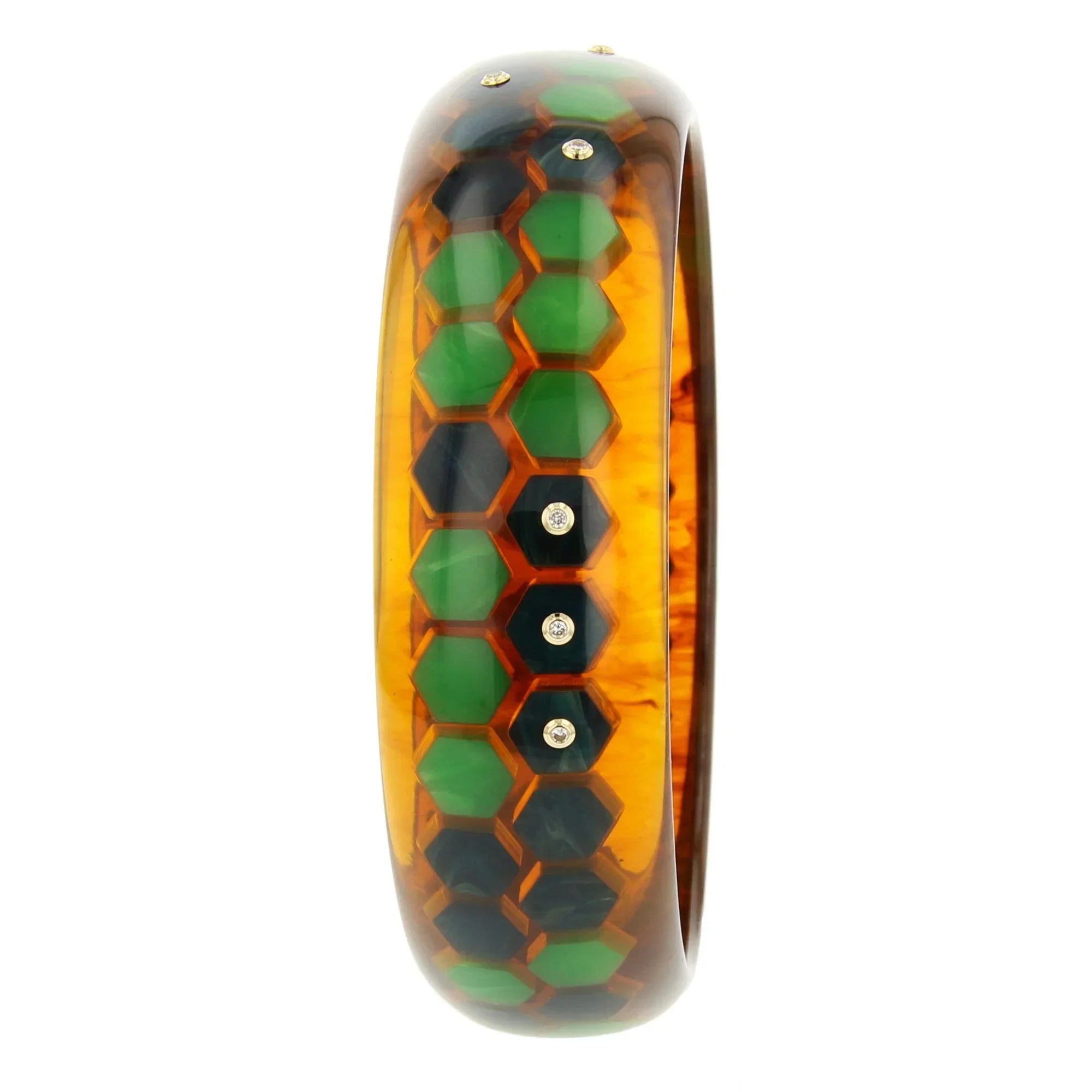 Isabella II Bangle | Honeycomb design bangle with inlay and stones.