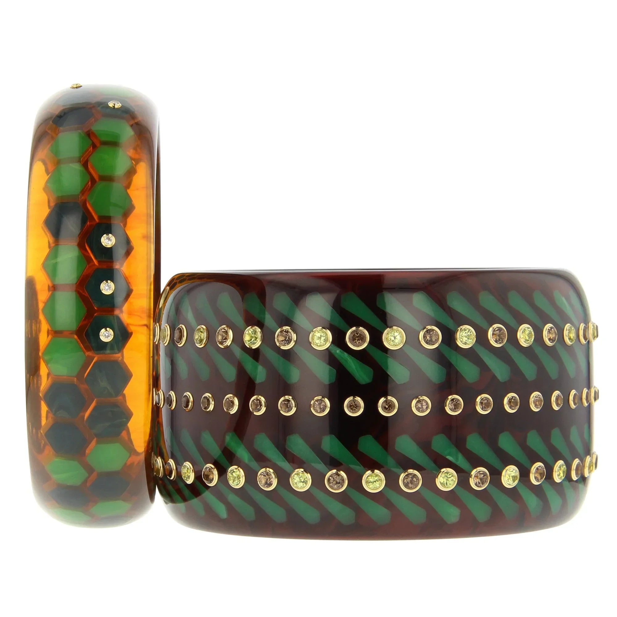 Isabella II Bangle | Honeycomb design bangle with inlay and stones.