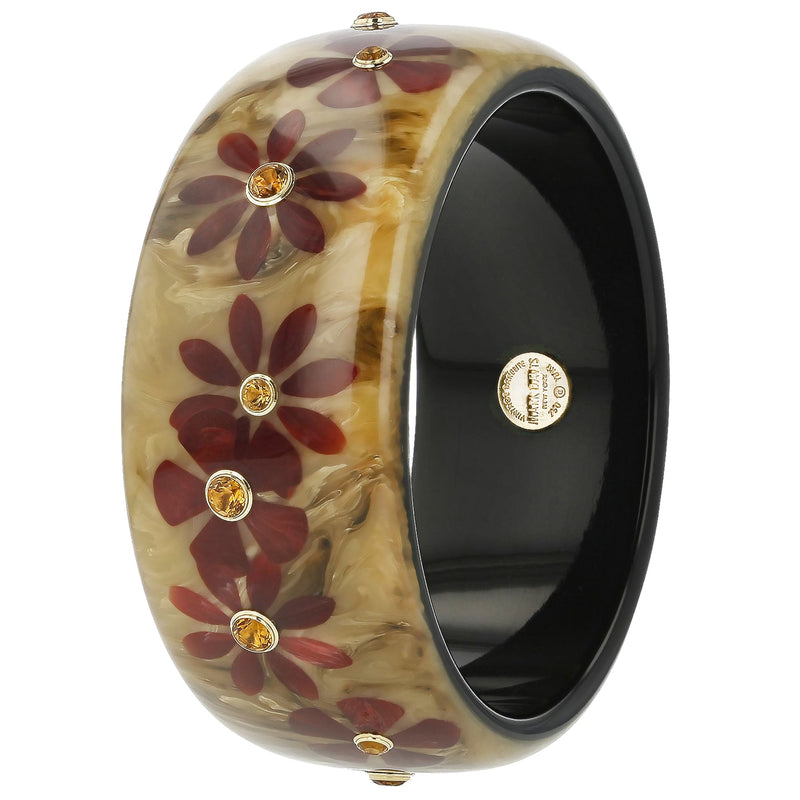 June Bangle | Floral bakelite bangle with inlay and stones.