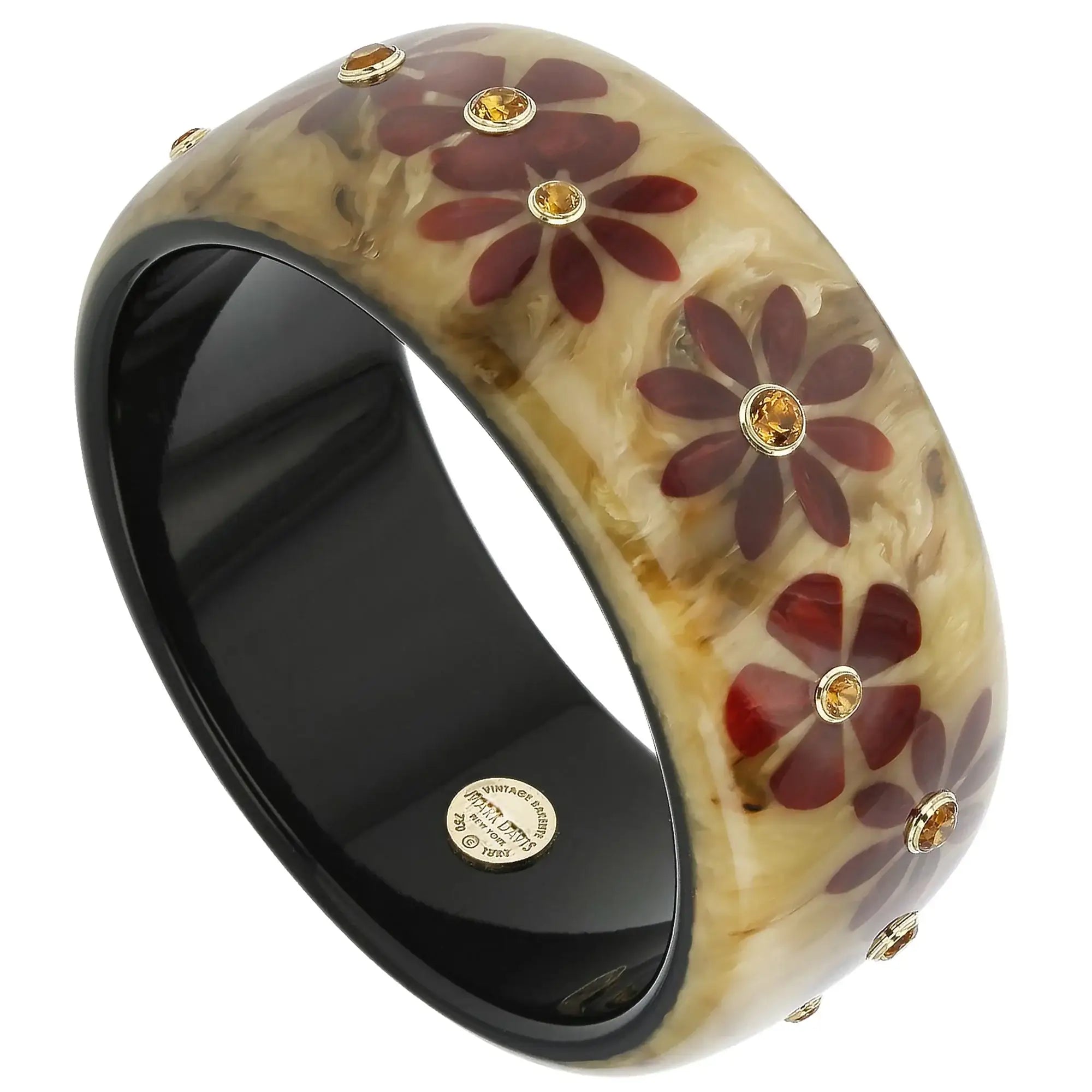 June Bangle | Floral bakelite bangle with inlay and stones.