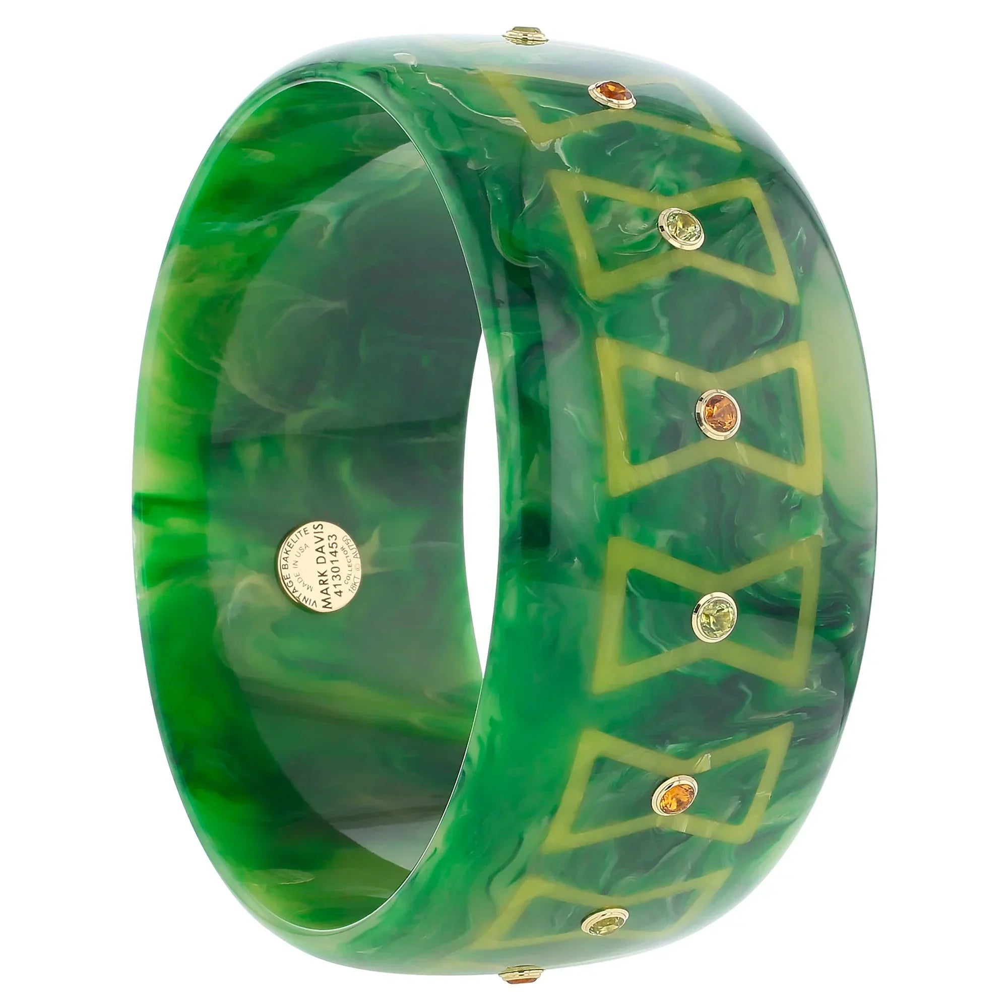 Kali Bangle | Watermelon green bakelite with inlay and stones. 