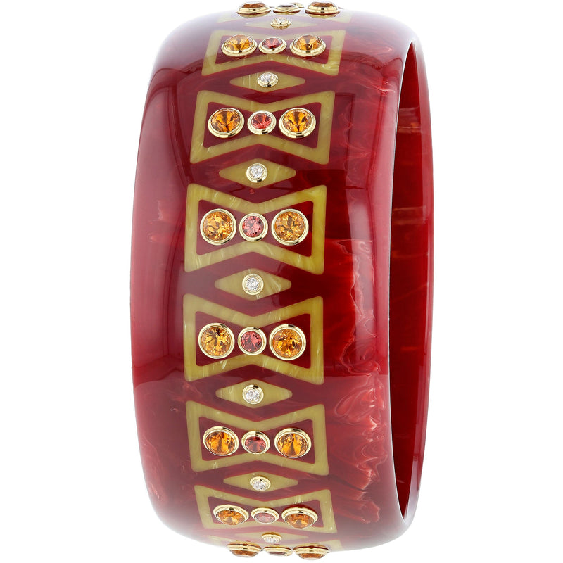 Kalina Bangle | Tribal pattern bakelite bangle with inlay and stones.