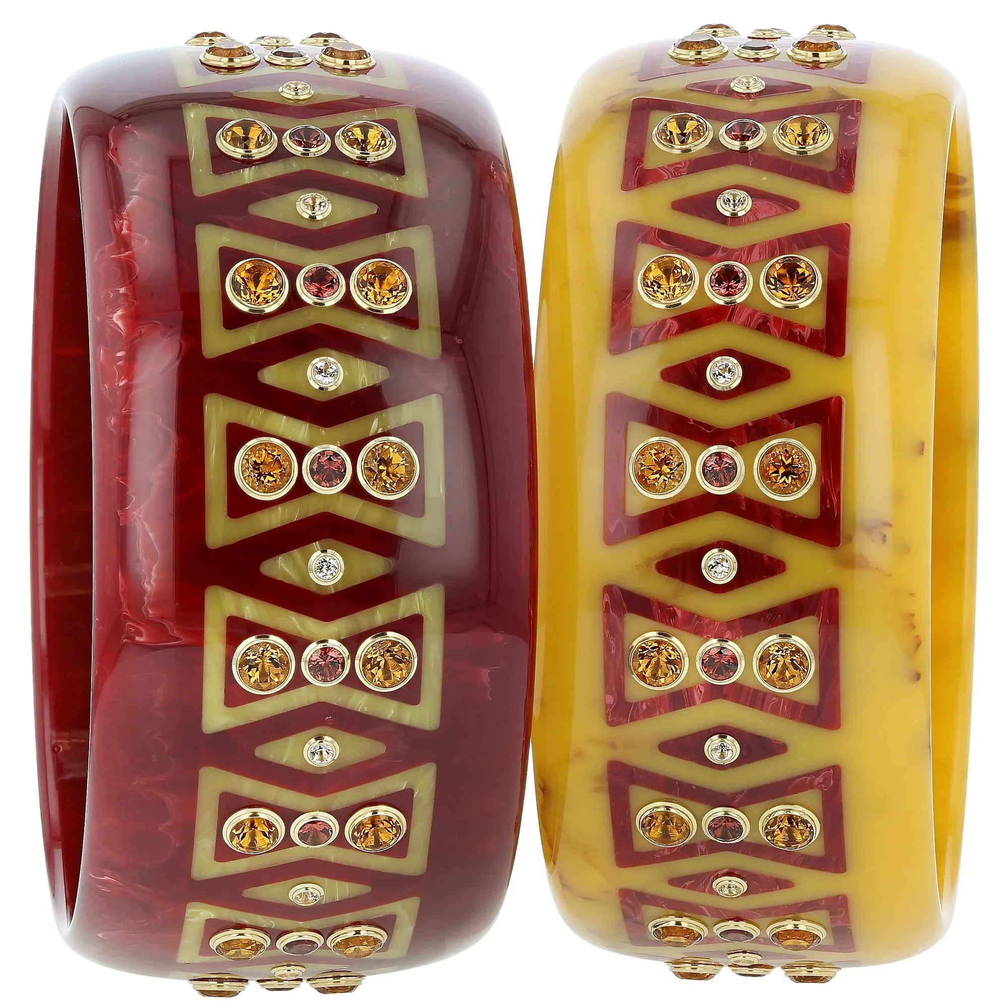 Kalina Bangle | Tribal pattern bakelite bangle with inlay and stones.