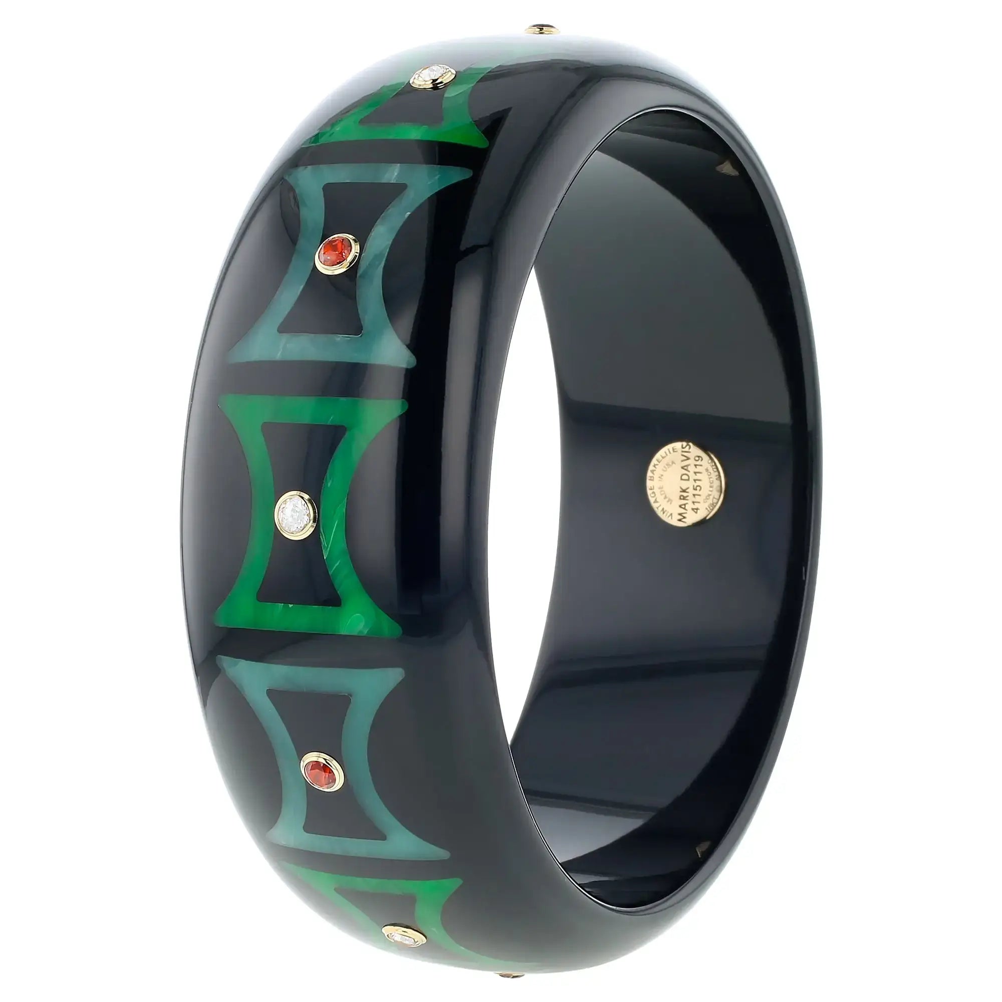 Kara Bangle | Classic black bakelite with inlay and stones.