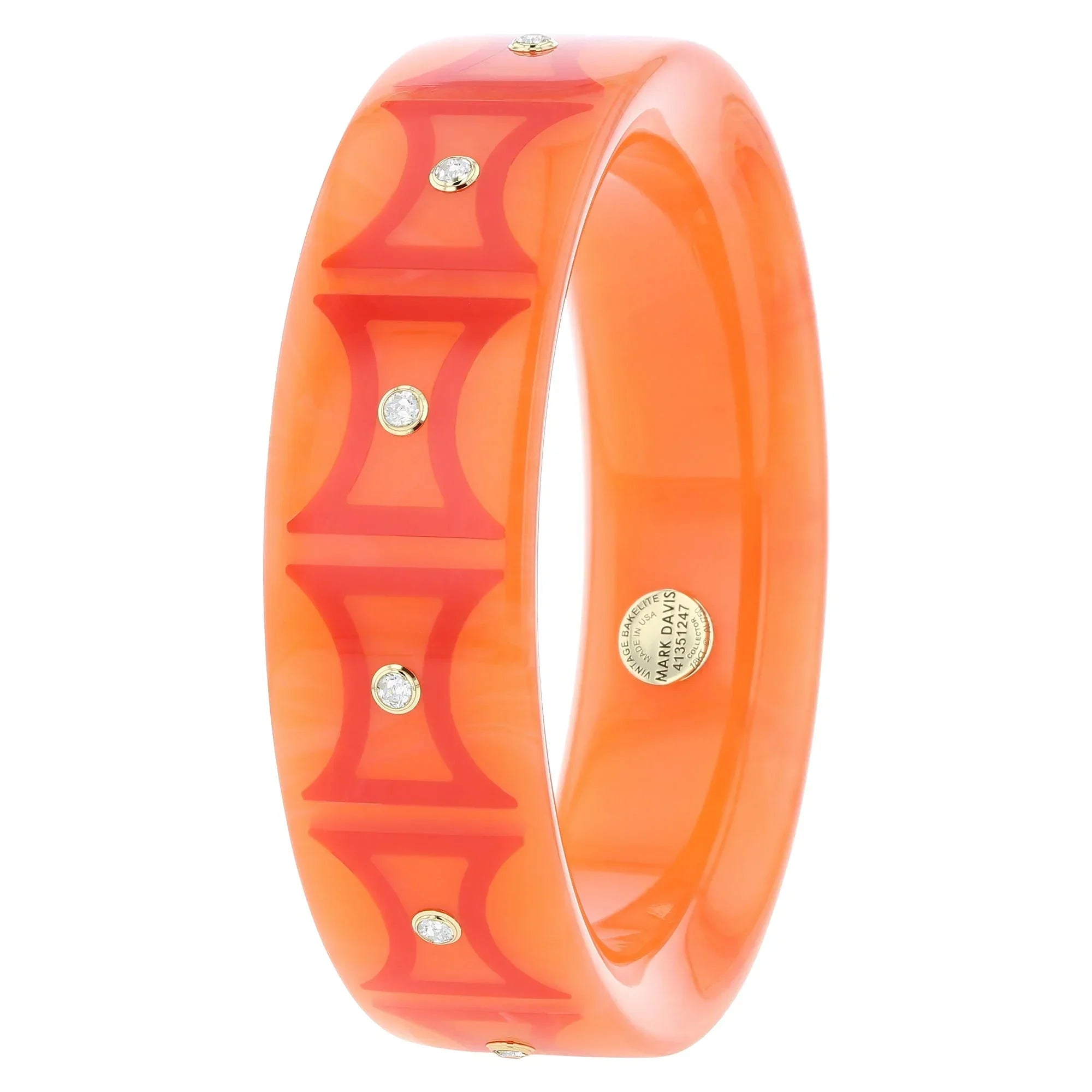 Kara Bangle | Warm Orange Bakelite With Inlay And Stones.