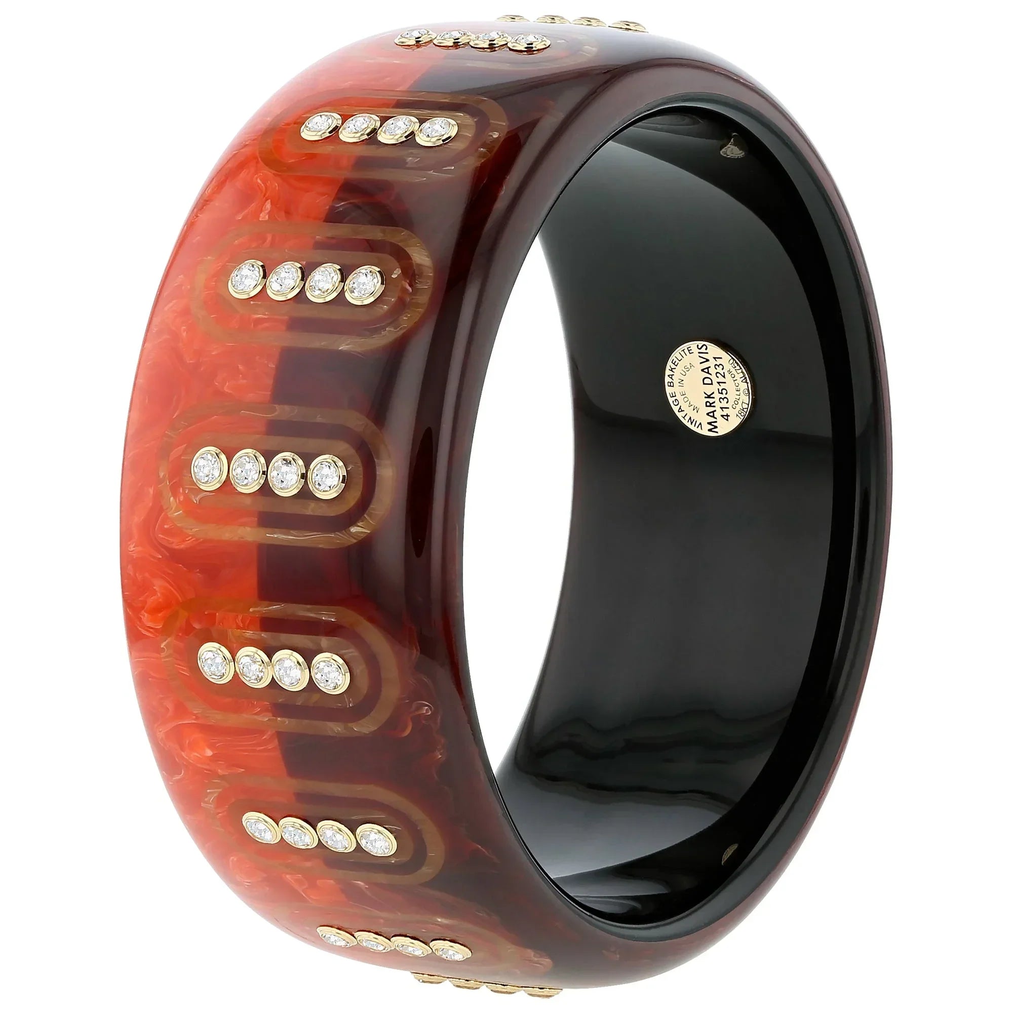 Karissa Bangle | Dual tone burgundy bakelite with inlay and stones. 