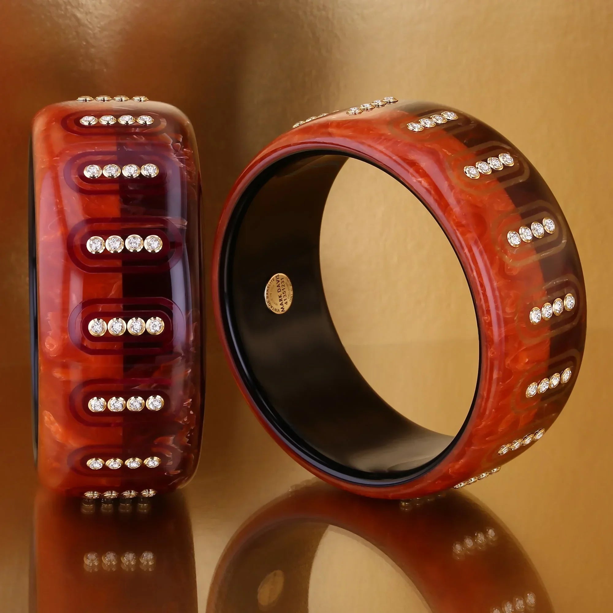 Karissa Bangle | Dual tone burgundy bakelite with inlay and stones. 