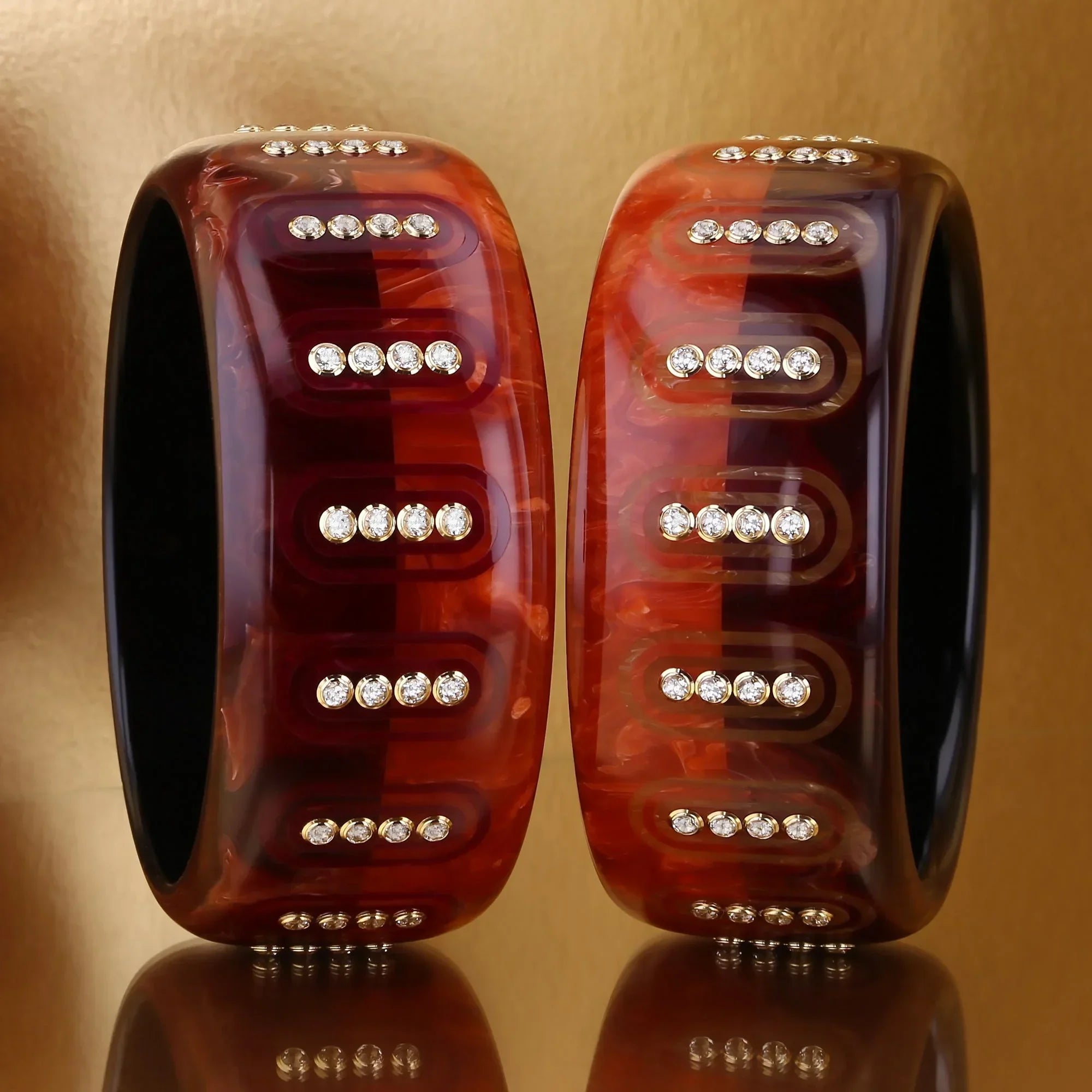 Karissa Bangle | Dual tone burgundy bakelite with inlay and stones. 