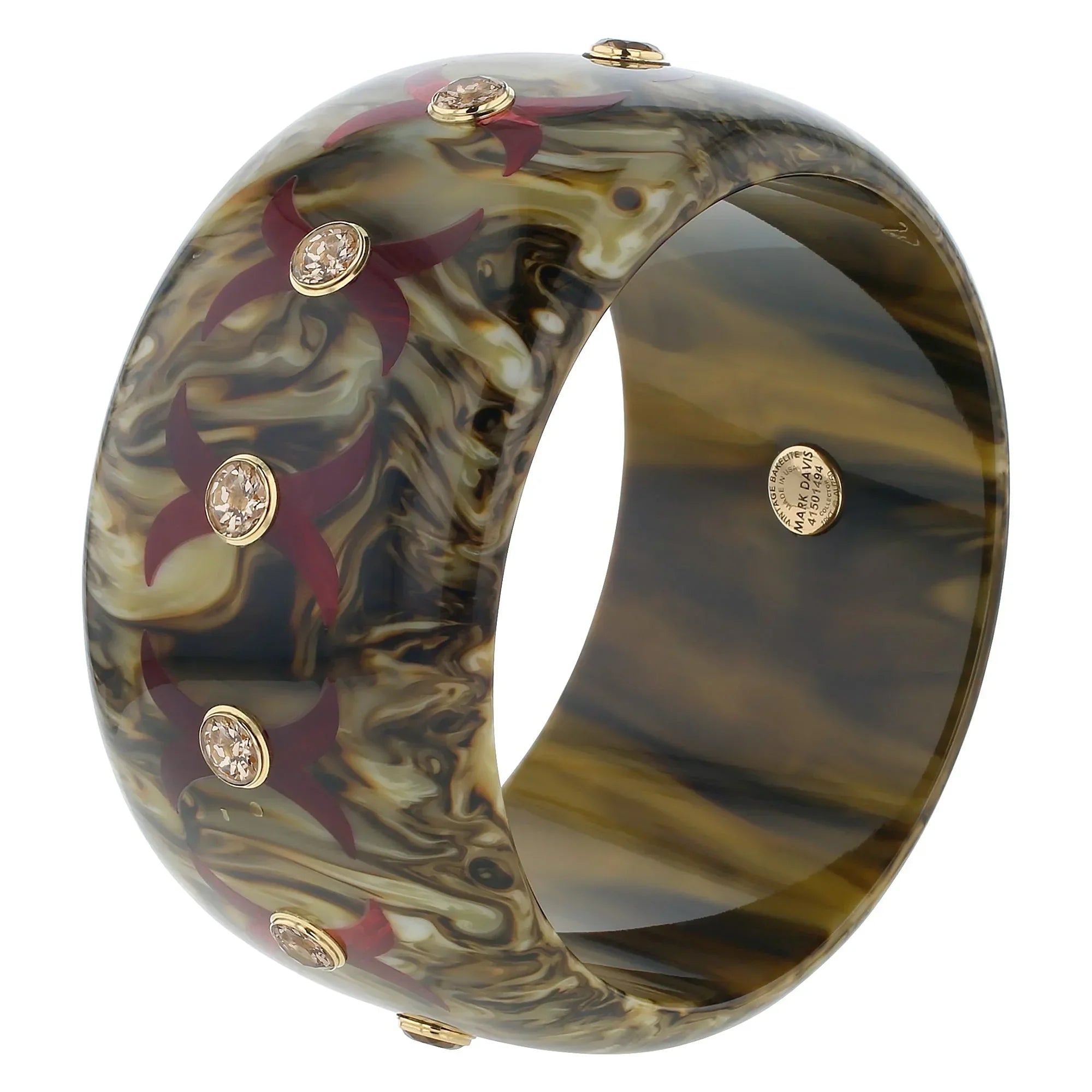 Karmen Bangle | Bakelite with elegant X inlay and stones.