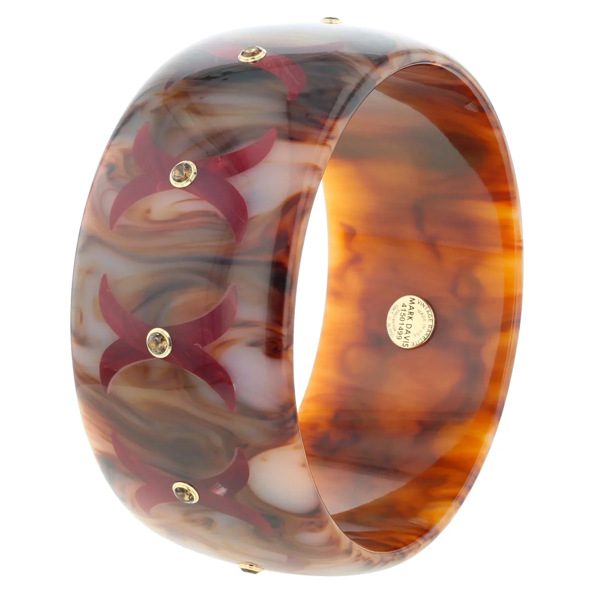 Karmen Bangle | Warm brown bakelite with inlay and stones.