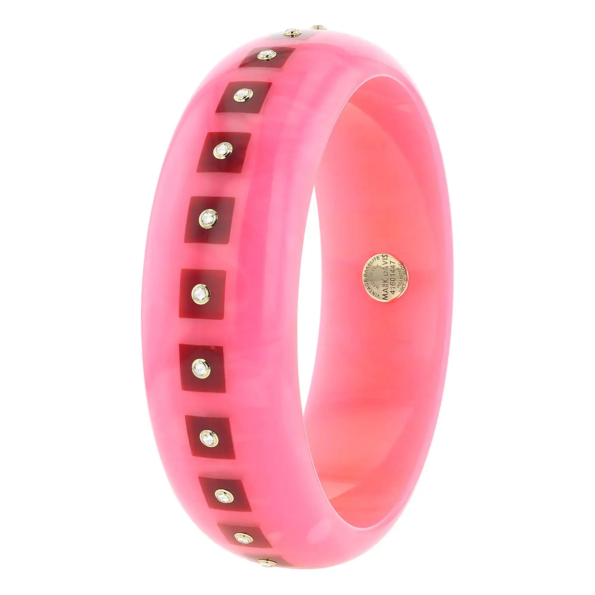 Katherine bangle | Blush pink bakelite with inlay and stones.