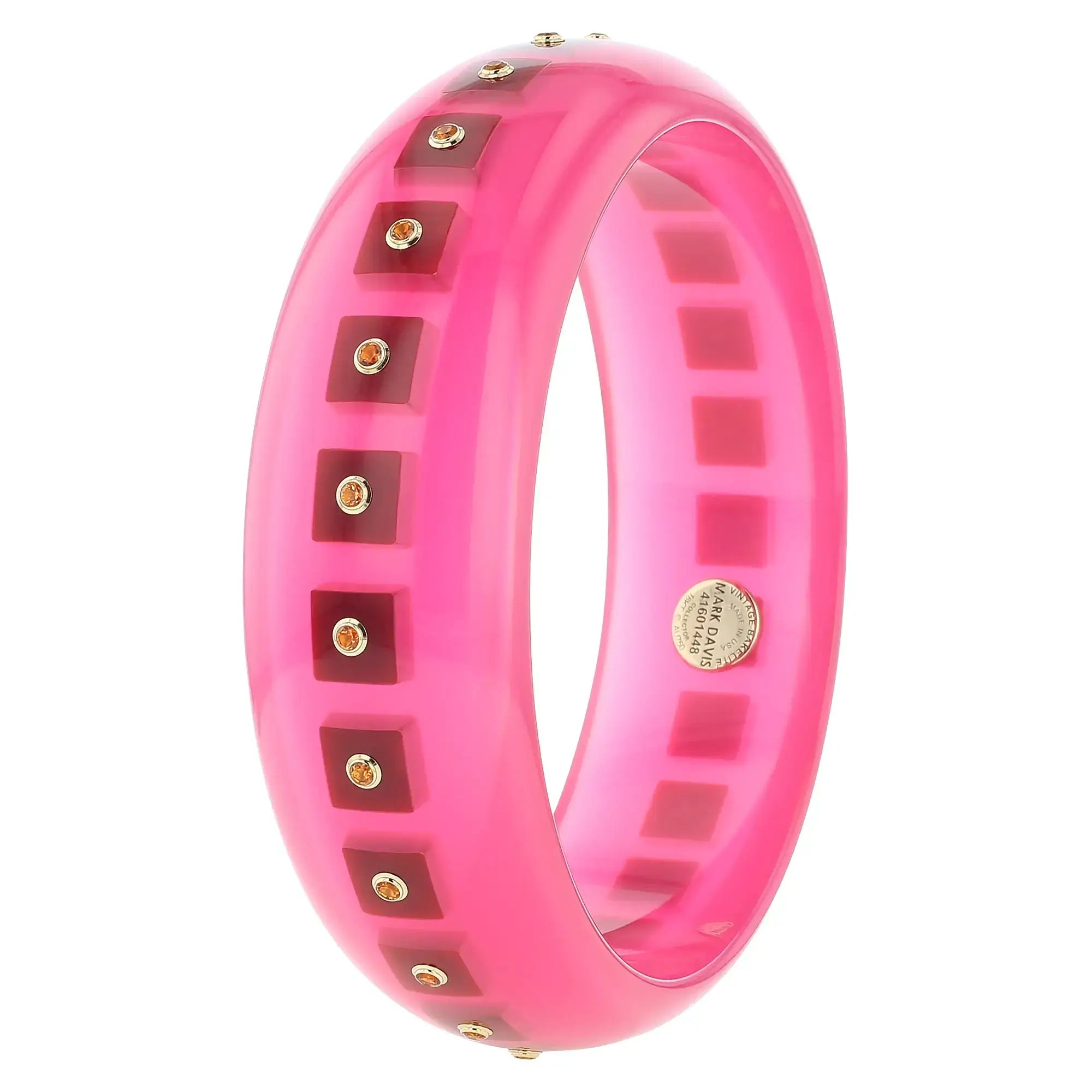 Katherine Bangle | Rose pink bakelite with inlay and stones.